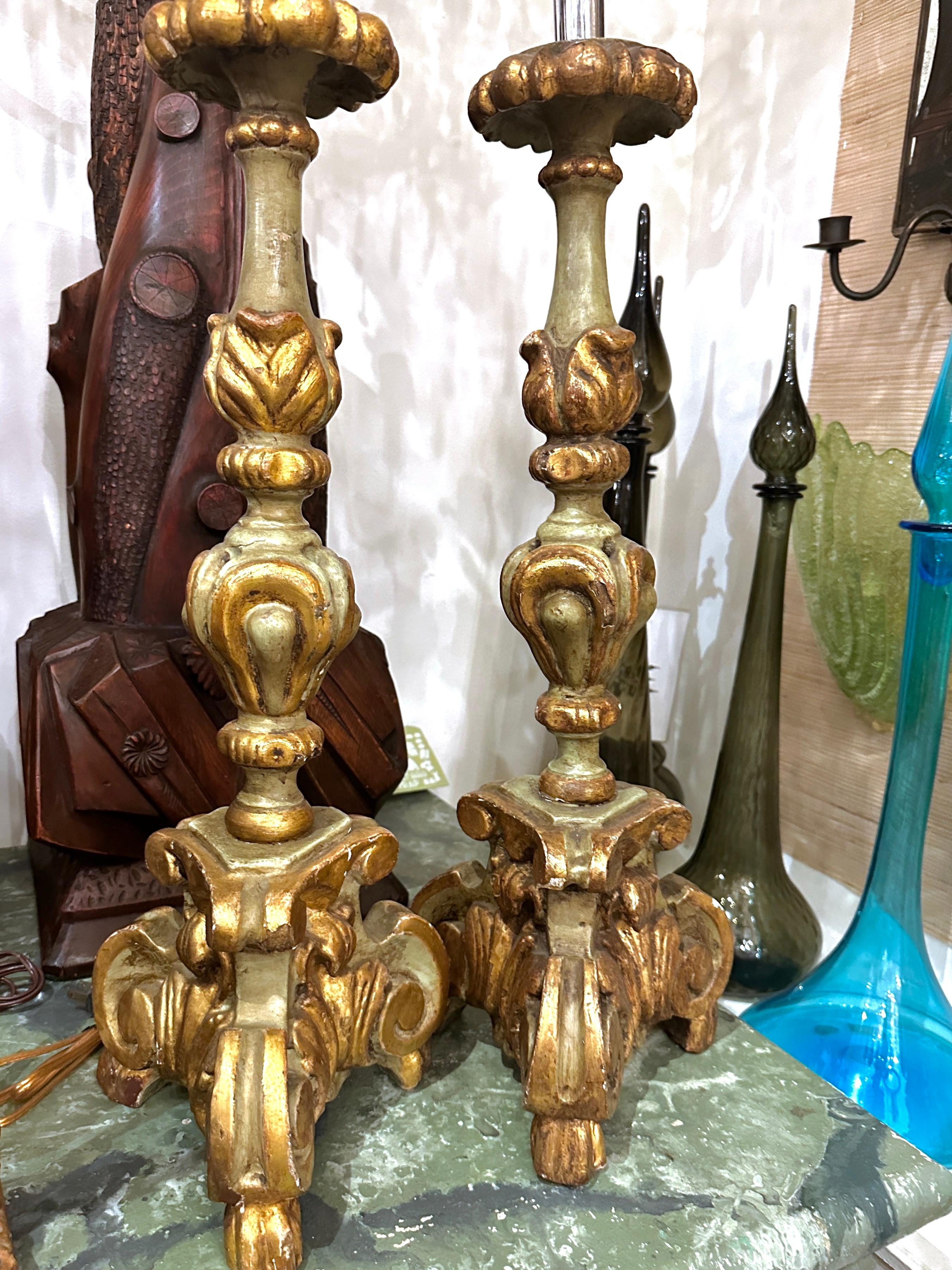 Early 20th Century Pair of Antique Italian Candlestick Lamps For Sale