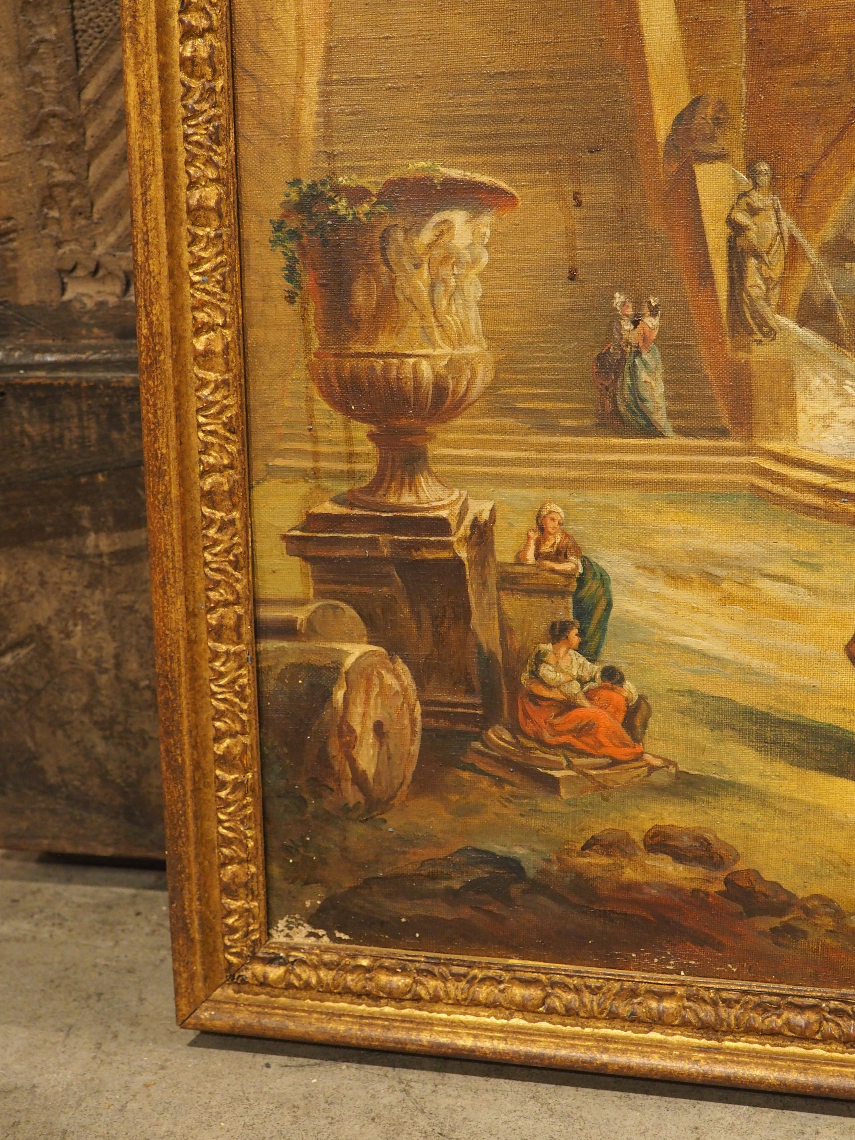 Paire de peintures italiennes anciennes de paysages de Capriccio, vers 1850 en vente 8