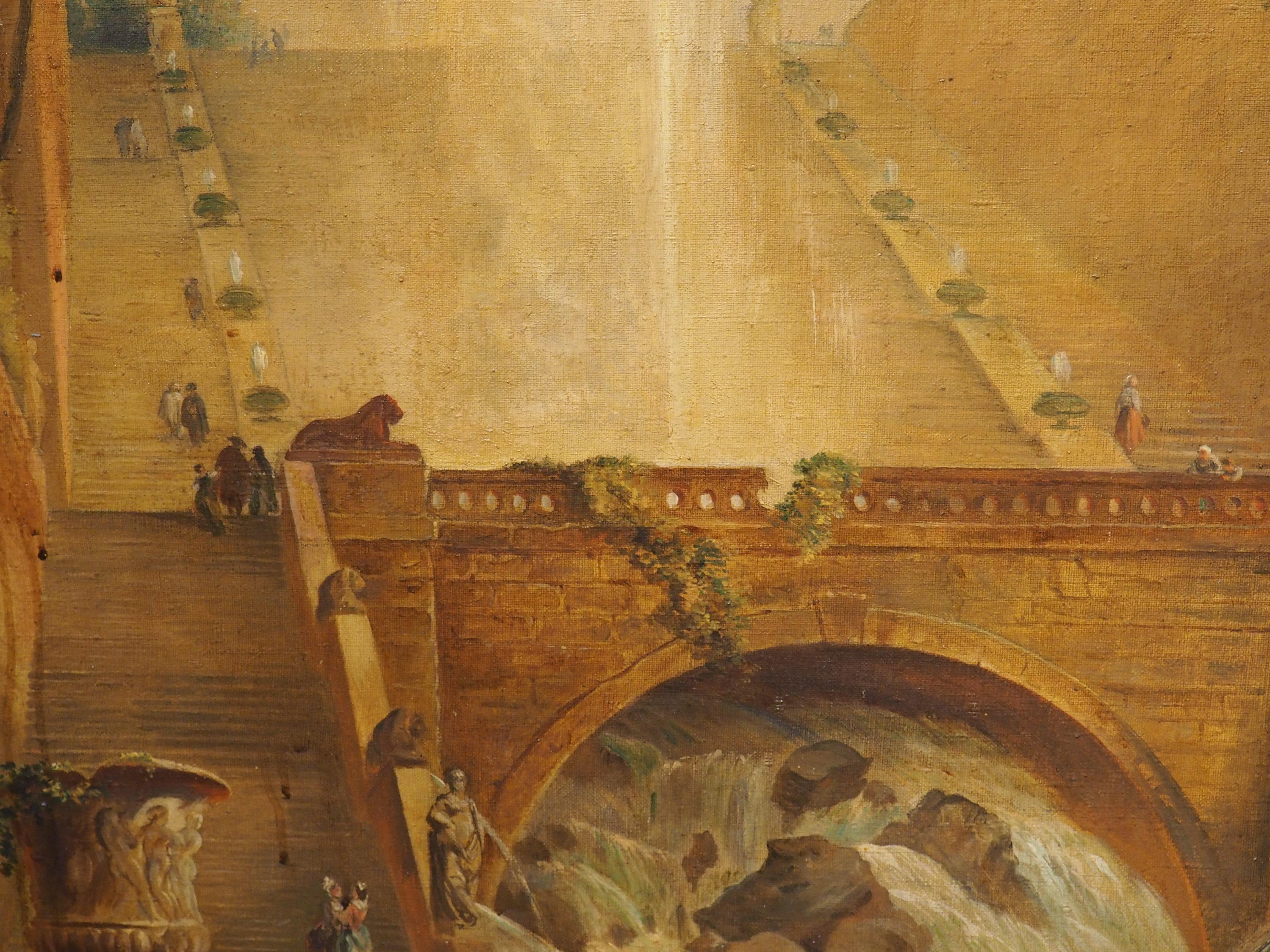 Paire de peintures italiennes anciennes de paysages de Capriccio, vers 1850 en vente 10