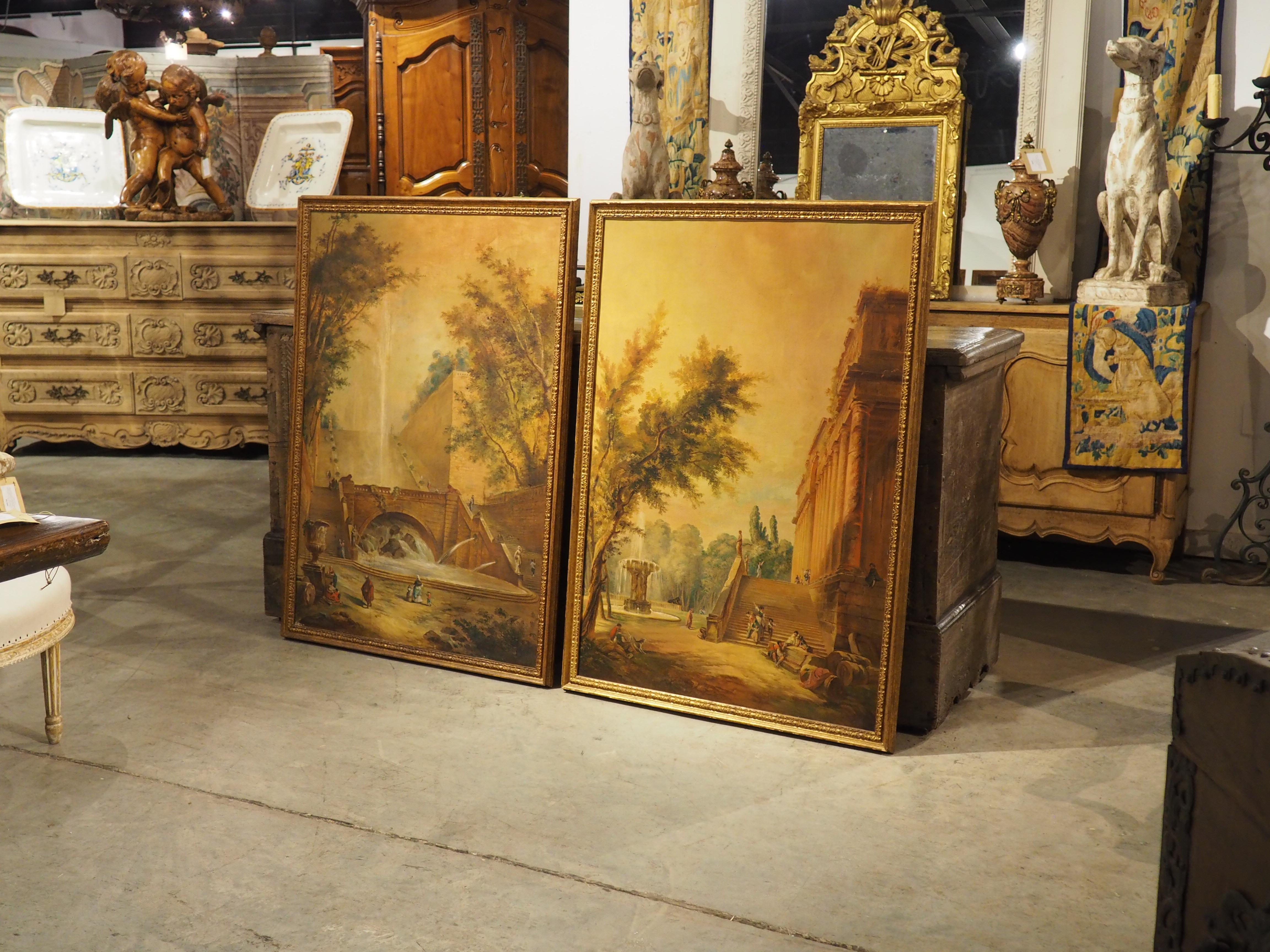 Paire de peintures italiennes anciennes de paysages de Capriccio, vers 1850 en vente 12