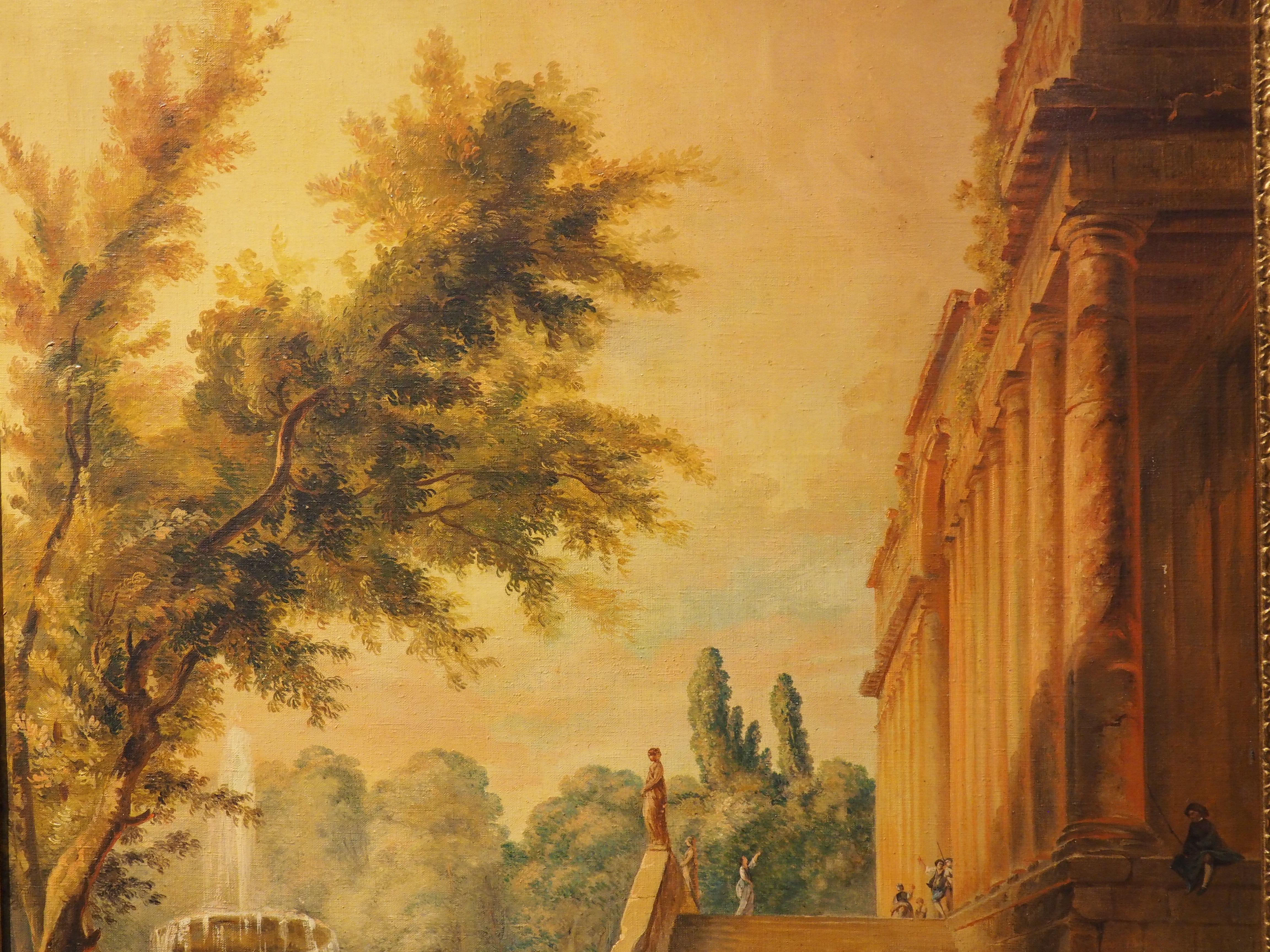Paire de peintures italiennes anciennes de paysages de Capriccio, vers 1850 Bon état - En vente à Dallas, TX