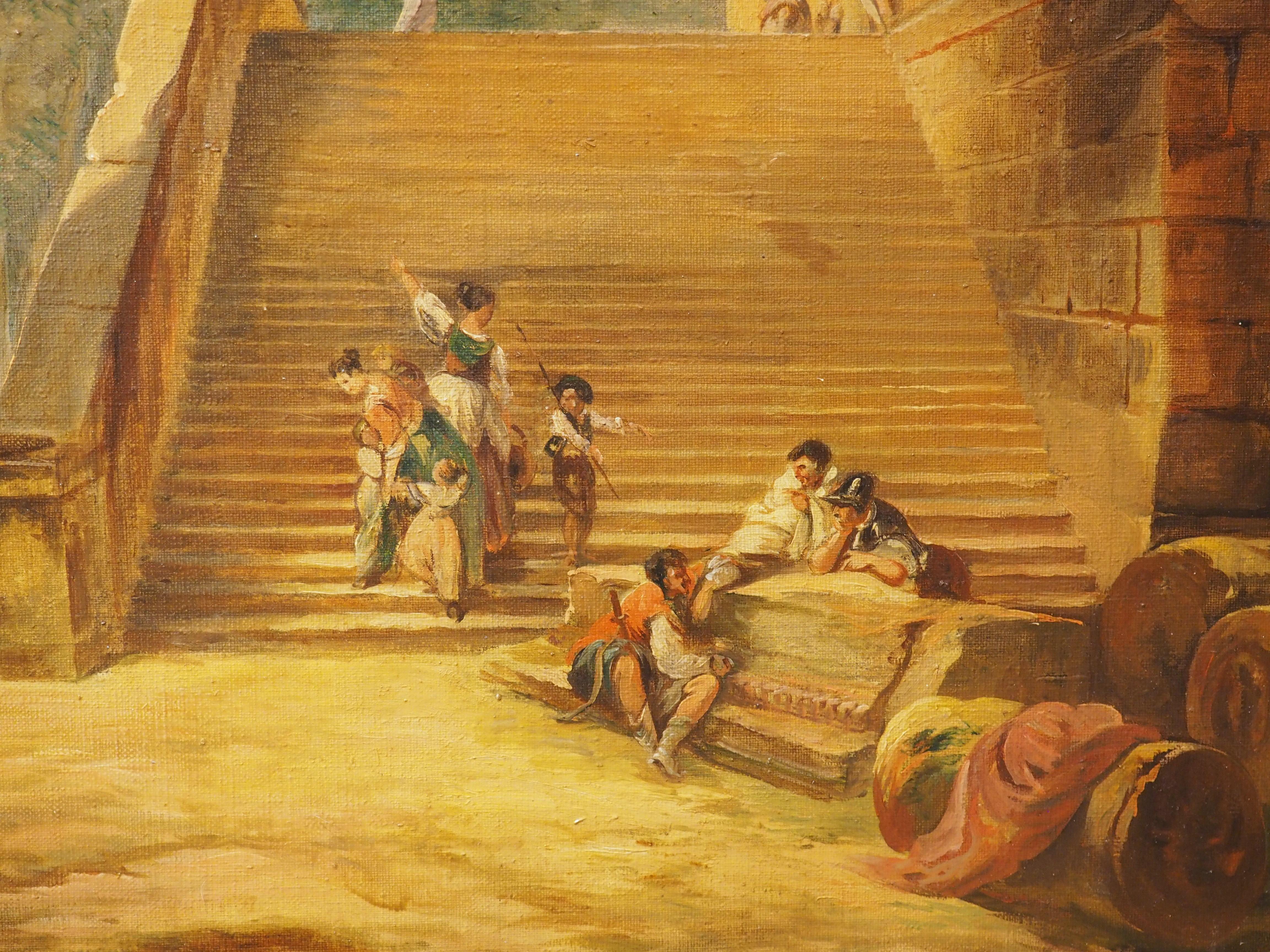 Textile Paire de peintures italiennes anciennes de paysages de Capriccio, vers 1850 en vente