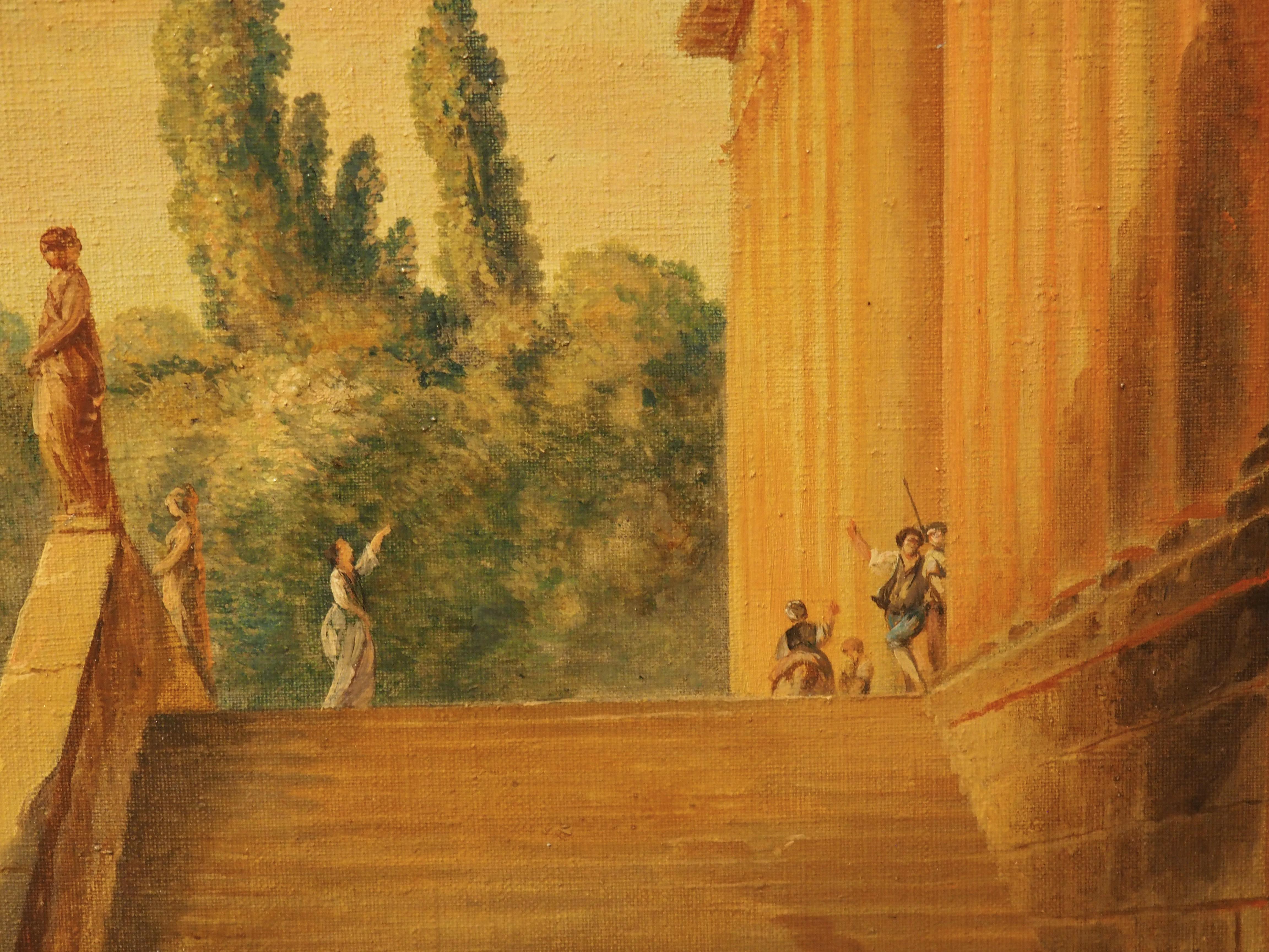 Pareja de cuadros antiguos italianos Capriccio Landscape, circa 1850 Pintado a mano