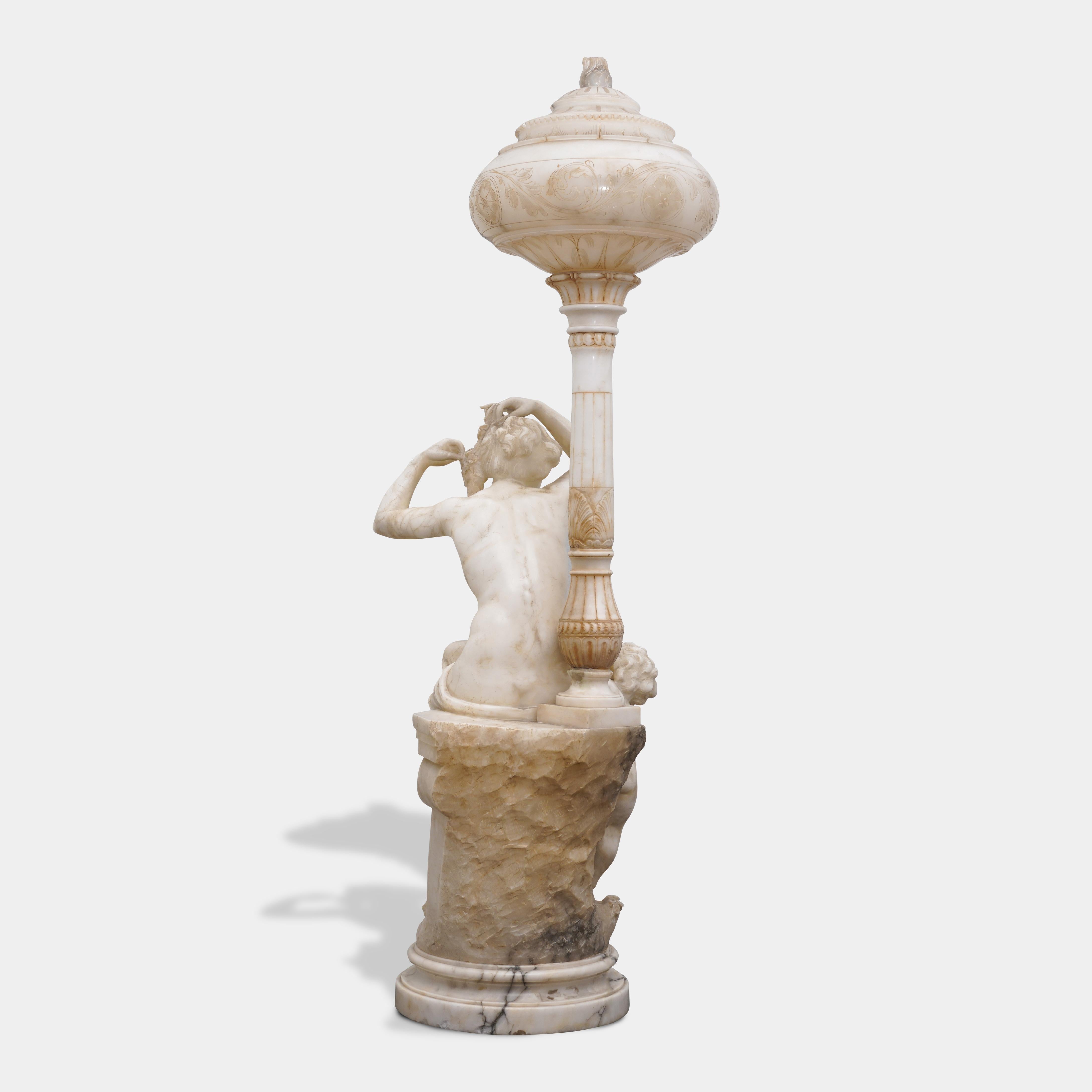 Paar antike italienische geschnitzte Alabaster Figurallampen Venus & Amor im Angebot 10