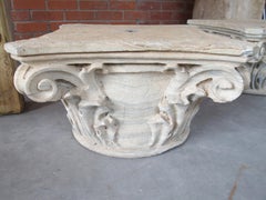 Pair of Antique Italian Carved and Weathered Marble Column Capitals, Circa 1850
