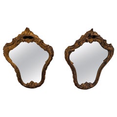 Pair of Antique Italian Carved Gilded Wood Mirrors