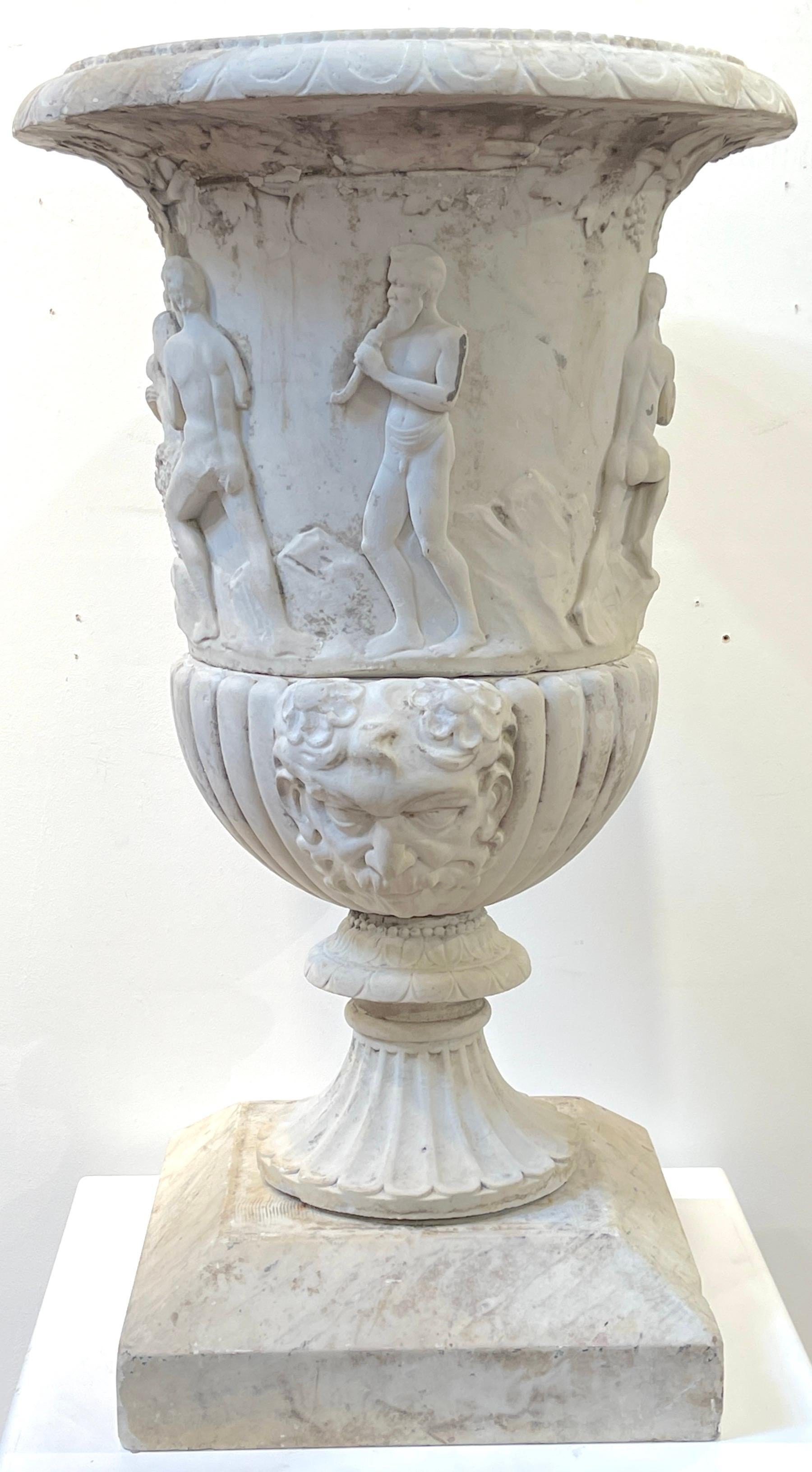 Pair of Antique Italian Carved Marble Bacchanalian Garden Urns, 19th C or Older For Sale 4