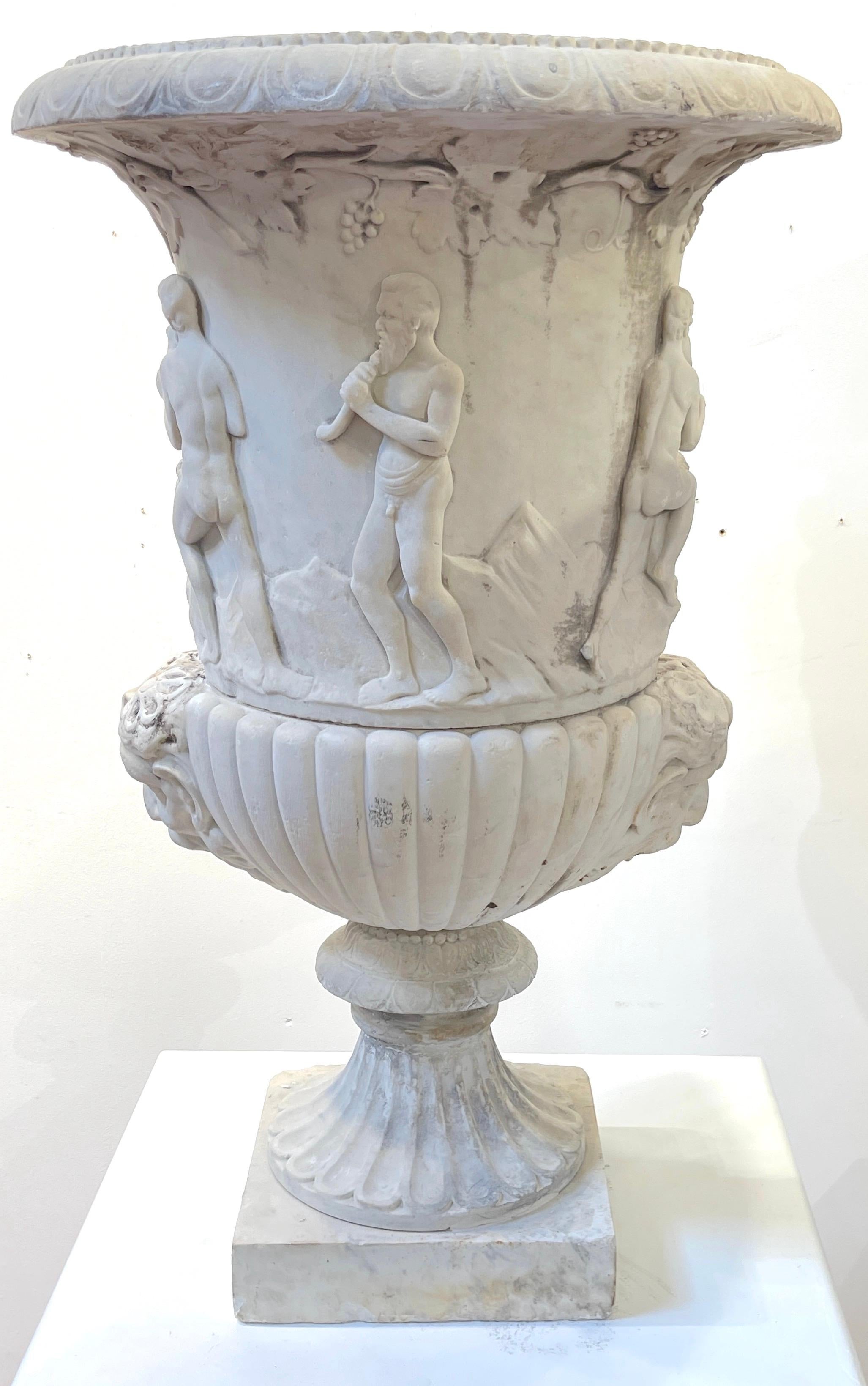 Pair of Antique Italian Carved Marble Bacchanalian Garden Urns, 19th C or Older For Sale 6