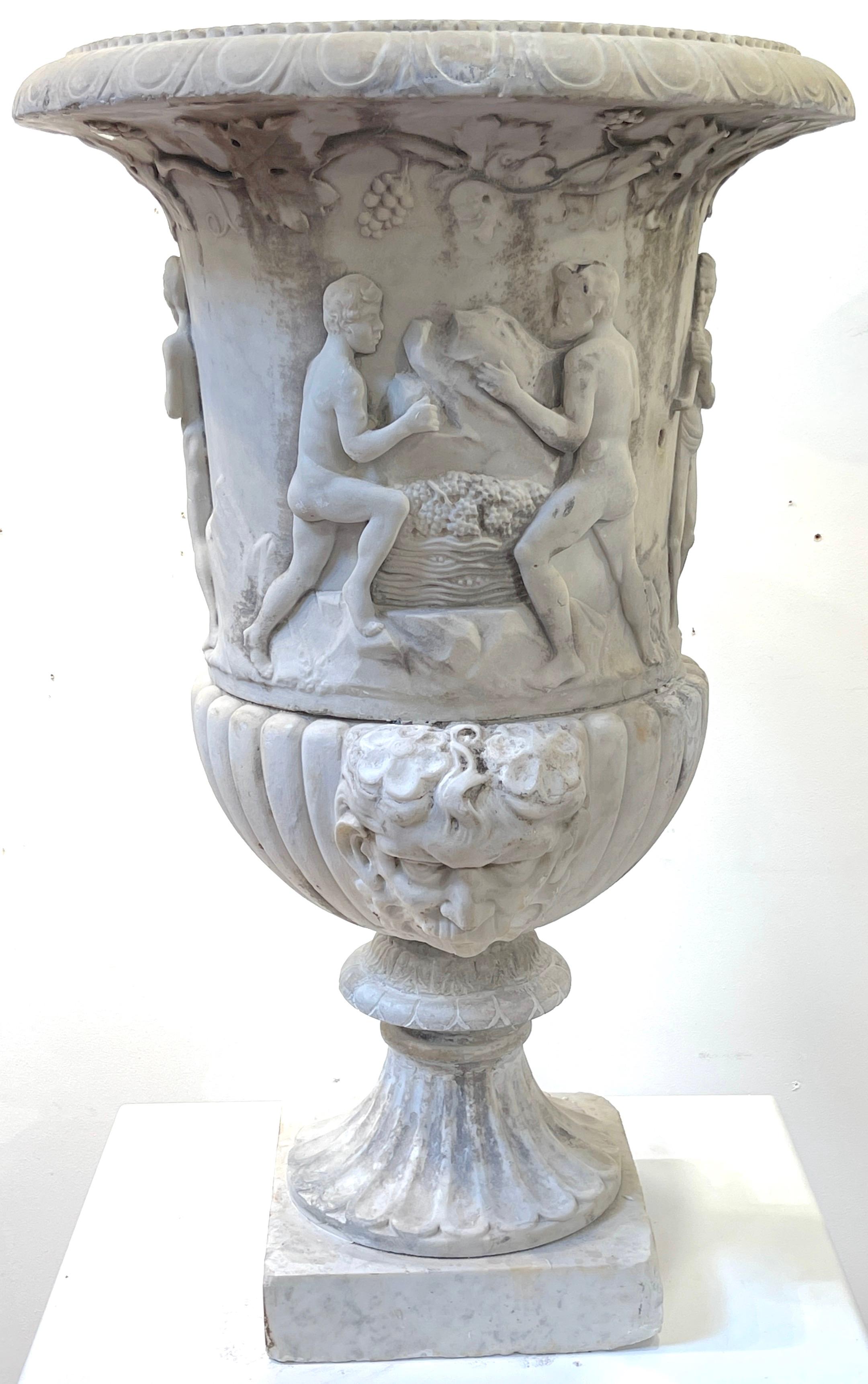 Pair of Antique Italian Carved Marble Bacchanalian Garden Urns, 19th C or Older For Sale 7