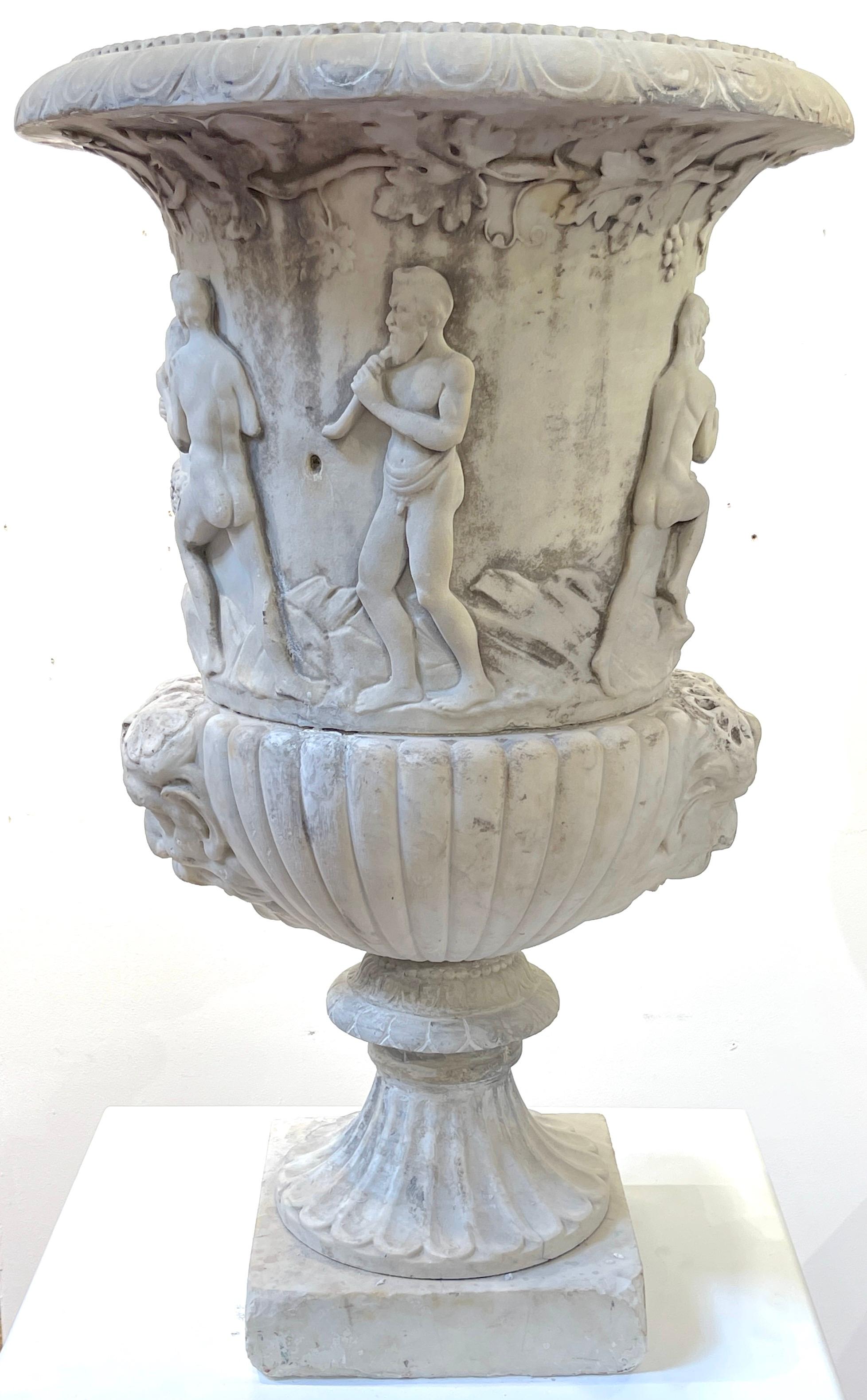 Pair of Antique Italian Carved Marble Bacchanalian Garden Urns, 19th C or Older For Sale 8