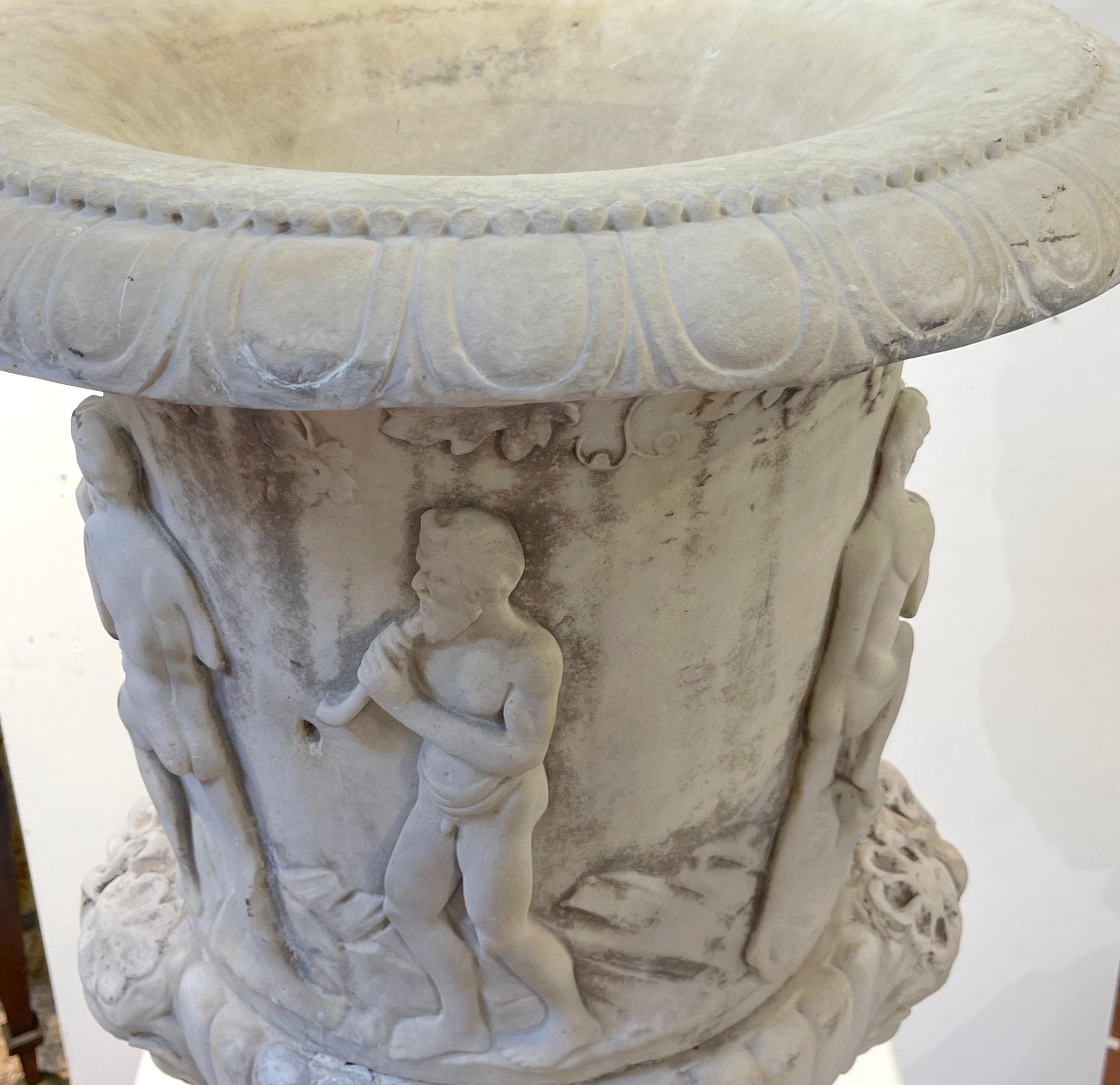 Pair of Antique Italian Carved Marble Bacchanalian Garden Urns, 19th C or Older For Sale 10