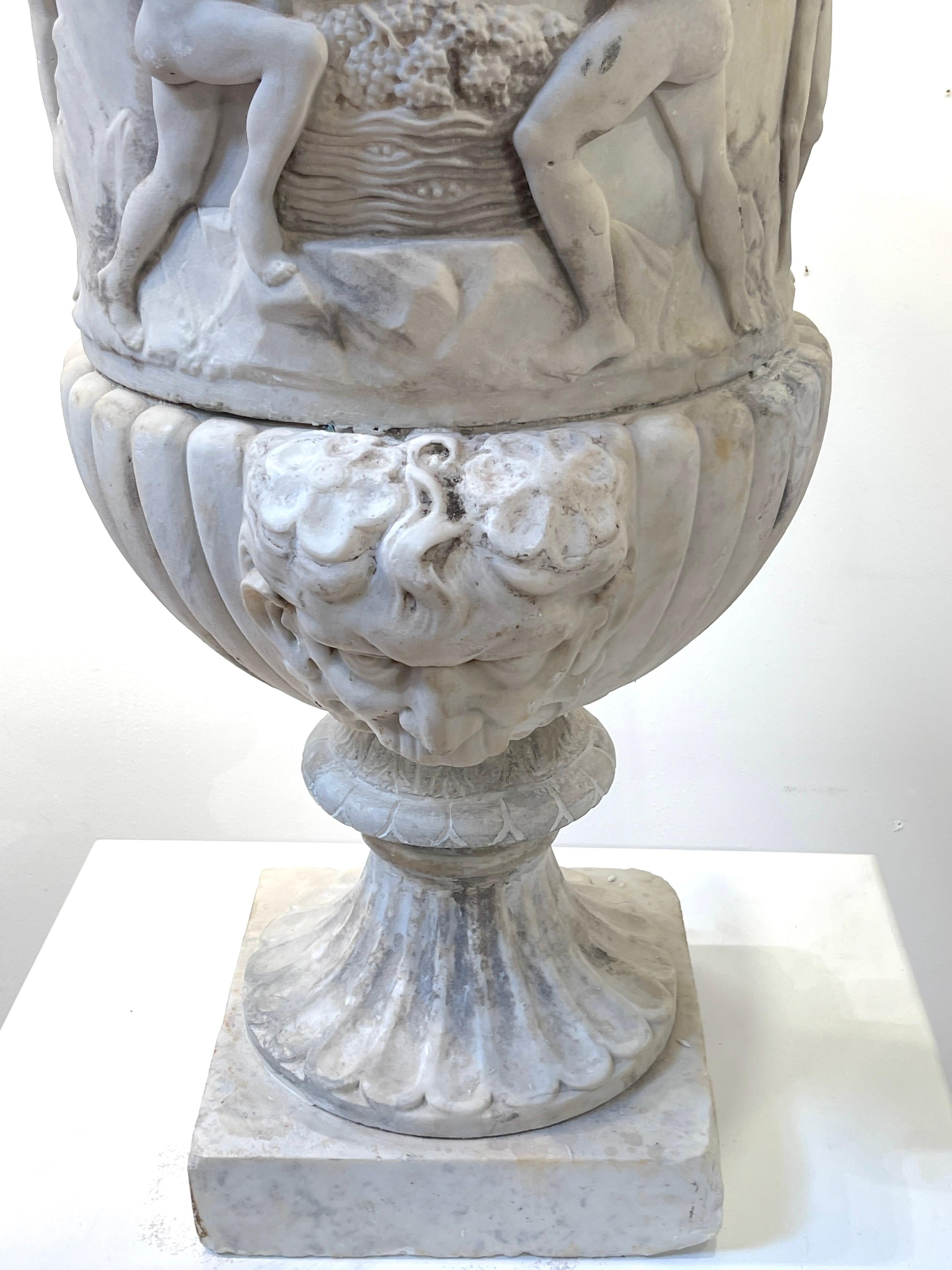 Pair of Antique Italian Carved Marble Bacchanalian Garden Urns, 19th C or Older For Sale 11