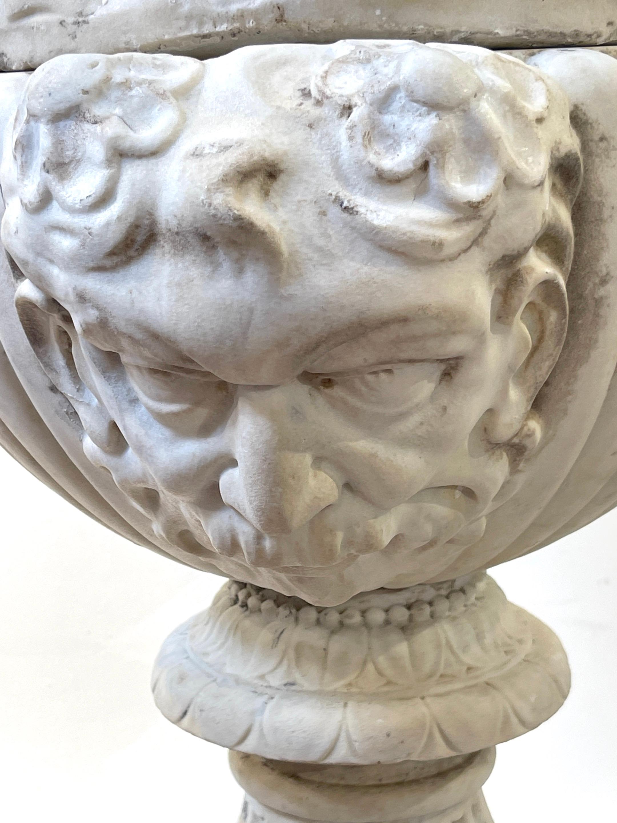 Pair of Antique Italian Carved Marble Bacchanalian Garden Urns, 19th C or Older For Sale 13