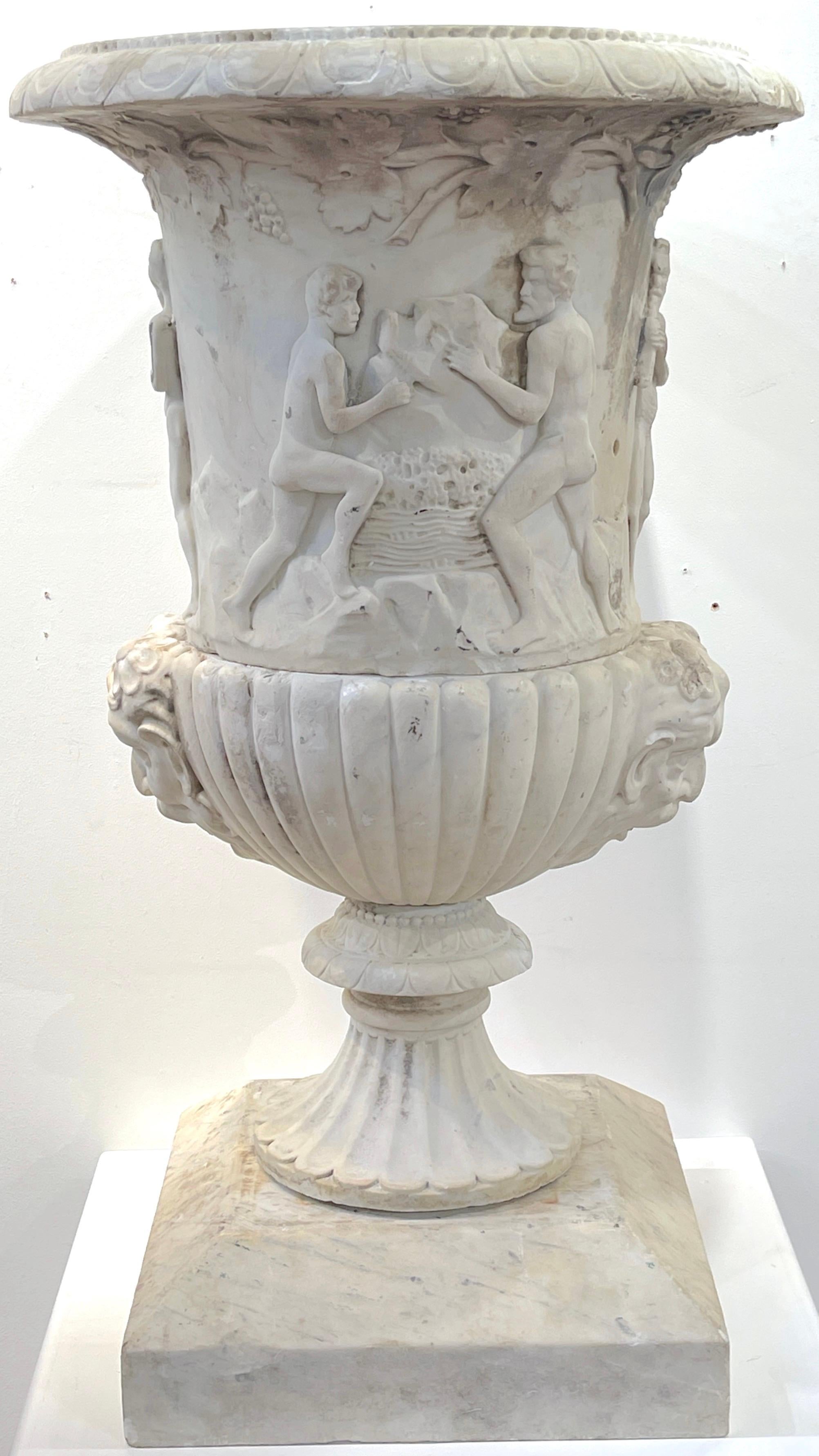 Pair of Antique Italian Carved Marble Bacchanalian Garden Urns, 19th C or Older For Sale 3