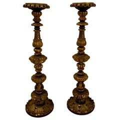 Pair of Antique Italian Carved Wood Candlesticks