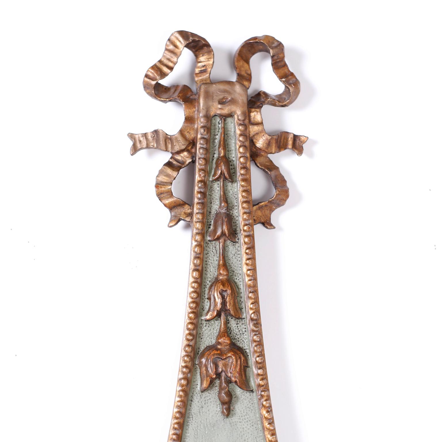 Pair of Antique Italian Carved Wood Gilt and Painted Wall Sconces In Good Condition For Sale In Palm Beach, FL