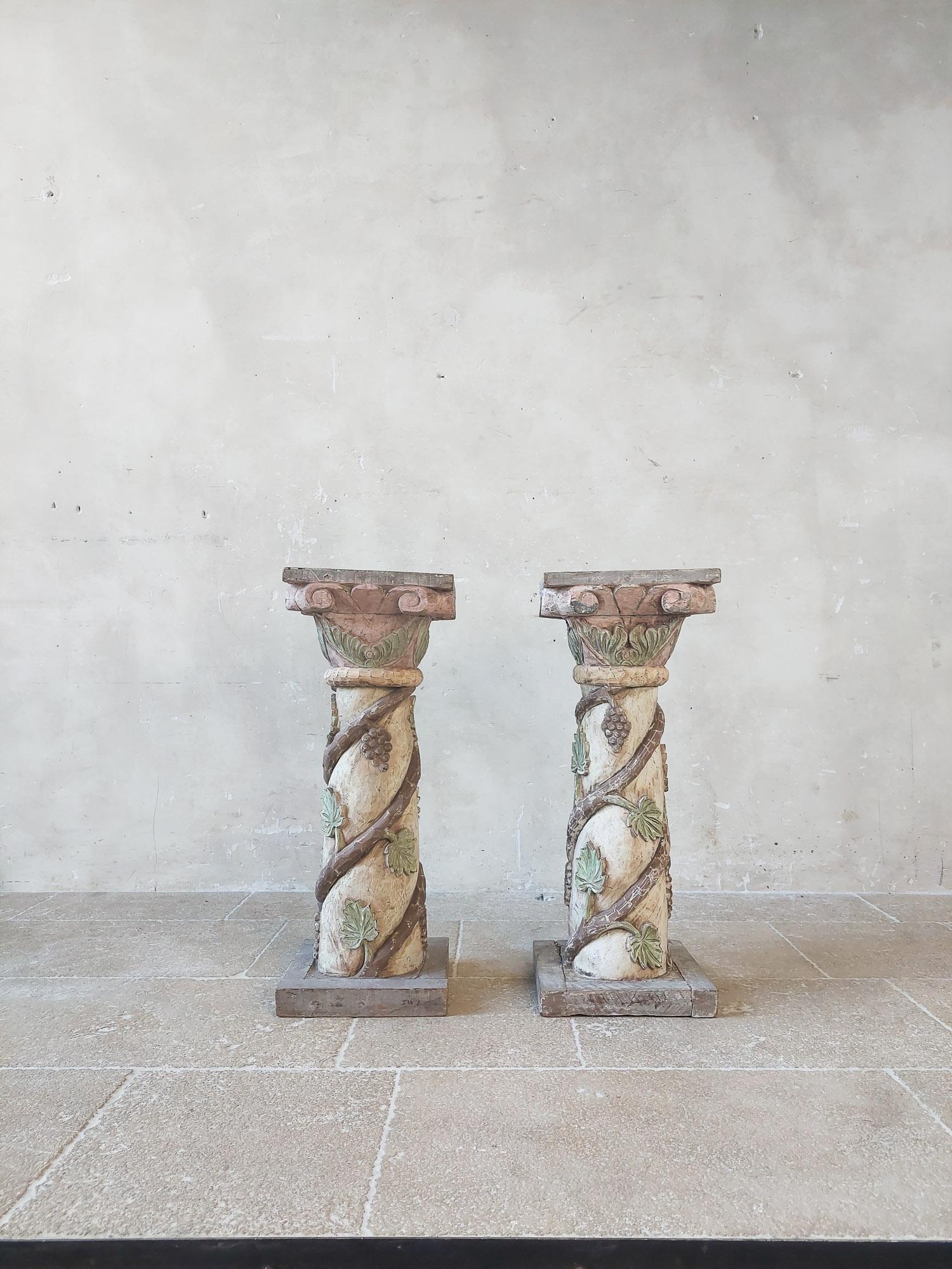 Pair of Antique Italian Carved Wooden Pedestals For Sale 8