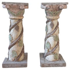 Pair of Antique Italian Carved Wooden Pedestals