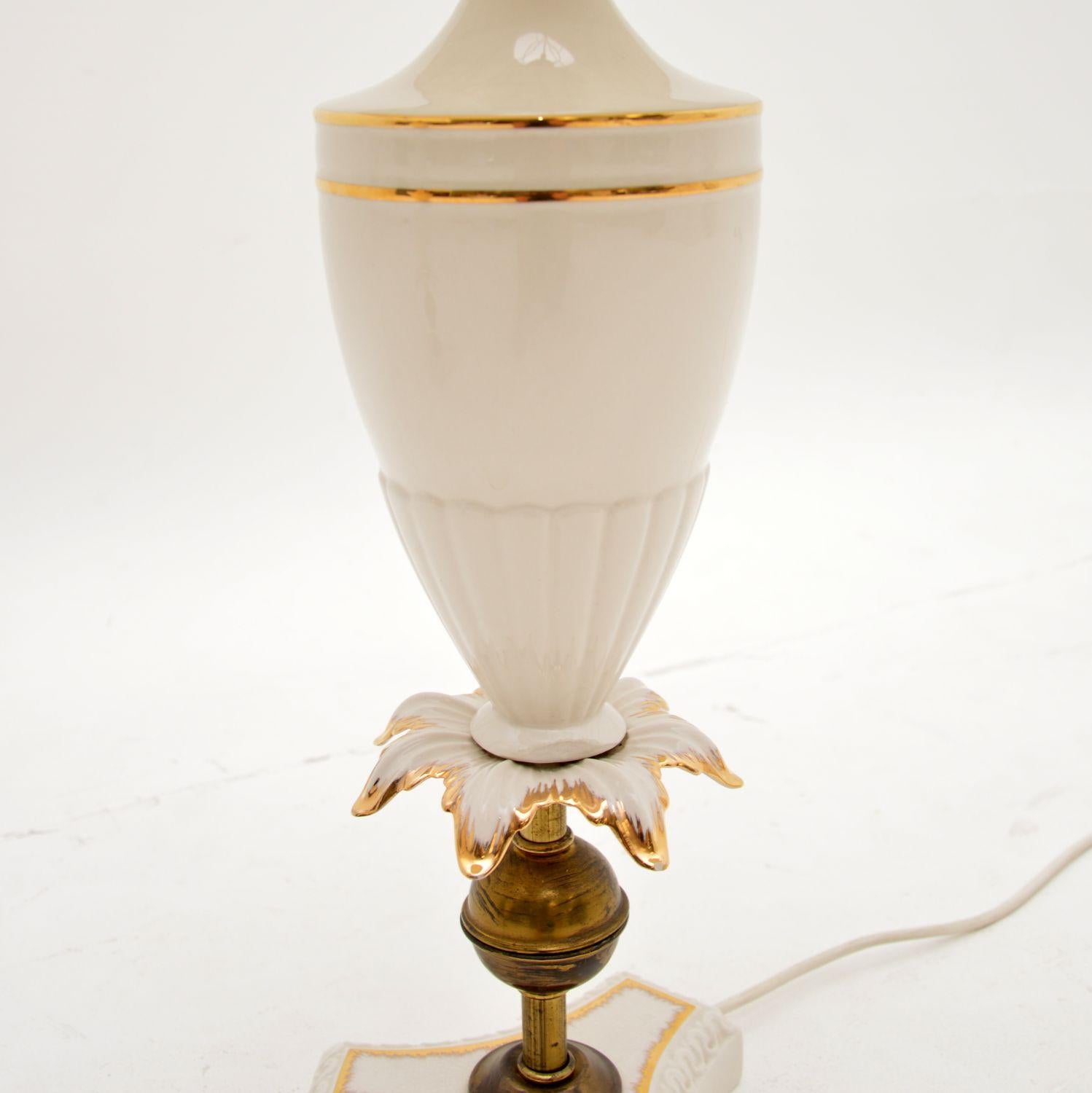 Brass Pair of Antique Italian Ceramic Table Lamps For Sale