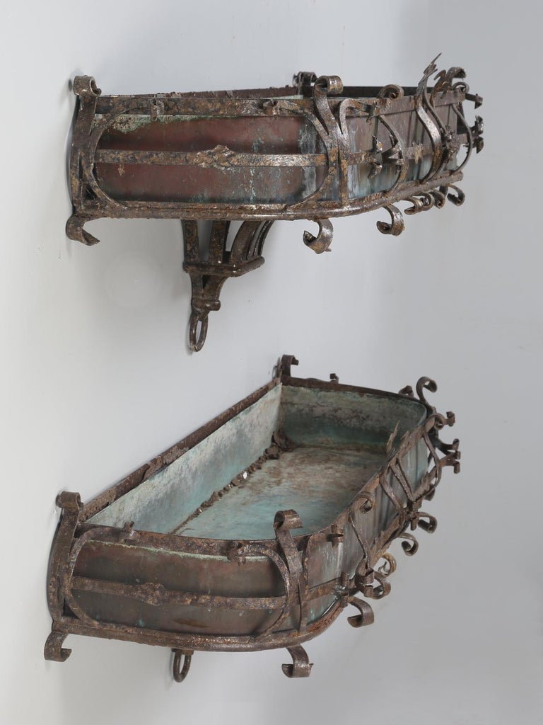 Pair of Antique Italian Copper and Steel Window Boxes, 2 Pairs