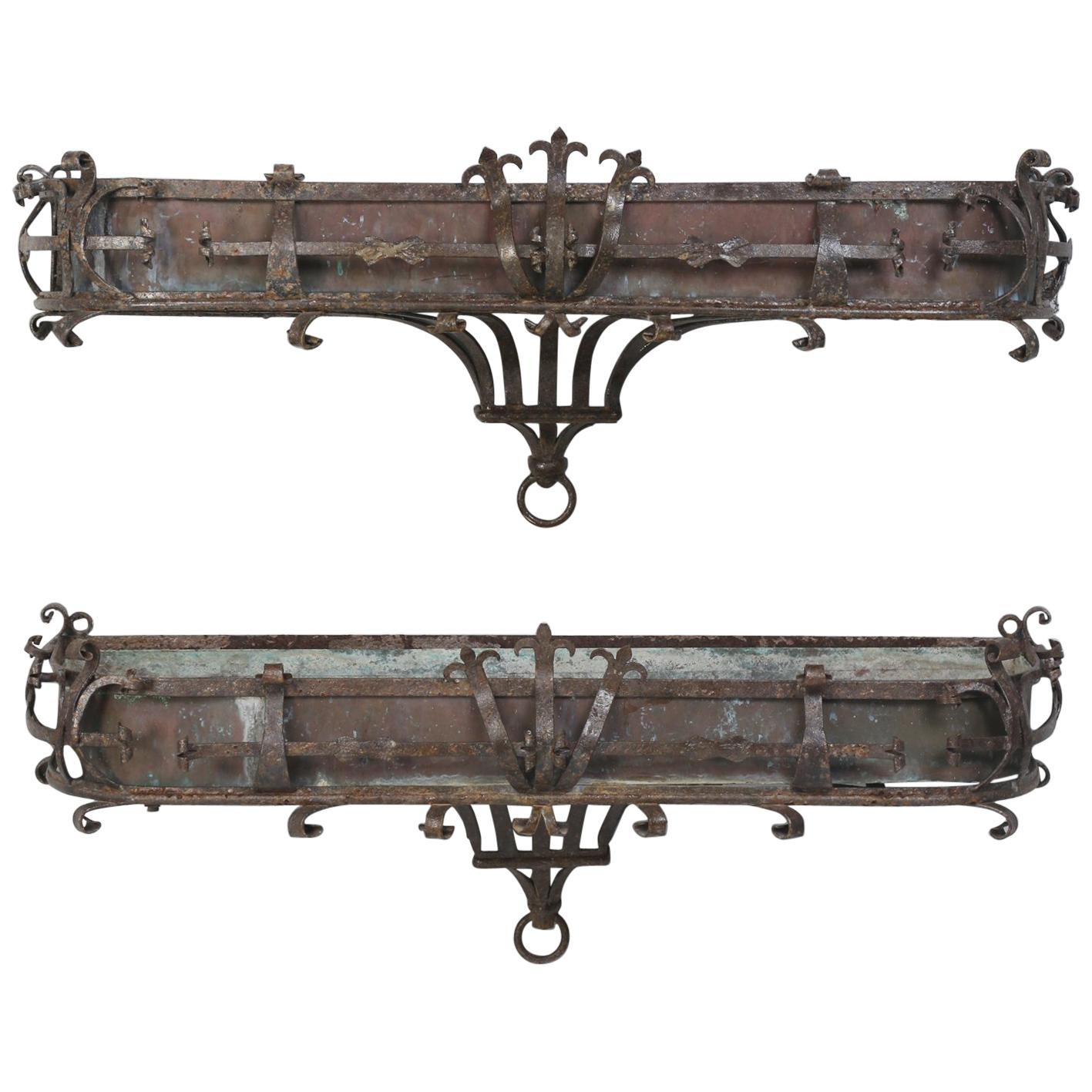 Pair of Antique Italian Copper and Steel Window Boxes, 2 Pairs Available