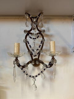 Paire d'appliques italiennes anciennes en cristal et métal doré