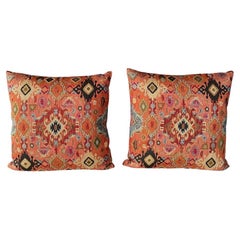 Pair of Antique Italian Decorative Square Textile Pillow Set
