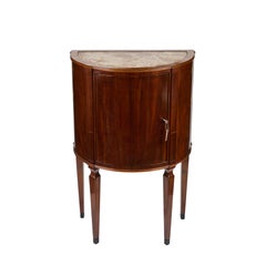 Pair of Antique Italian Demi Lune Cherry Wood Cabinet Tables Marble Tops