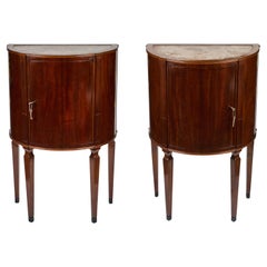Pair of Antique Italian Demi Lune Cherry Wood Cabinet Tables Marble Tops
