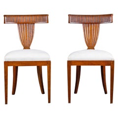 Pair of Antique Italian Empire Walnut Neoclassical Chairs, circa 1890