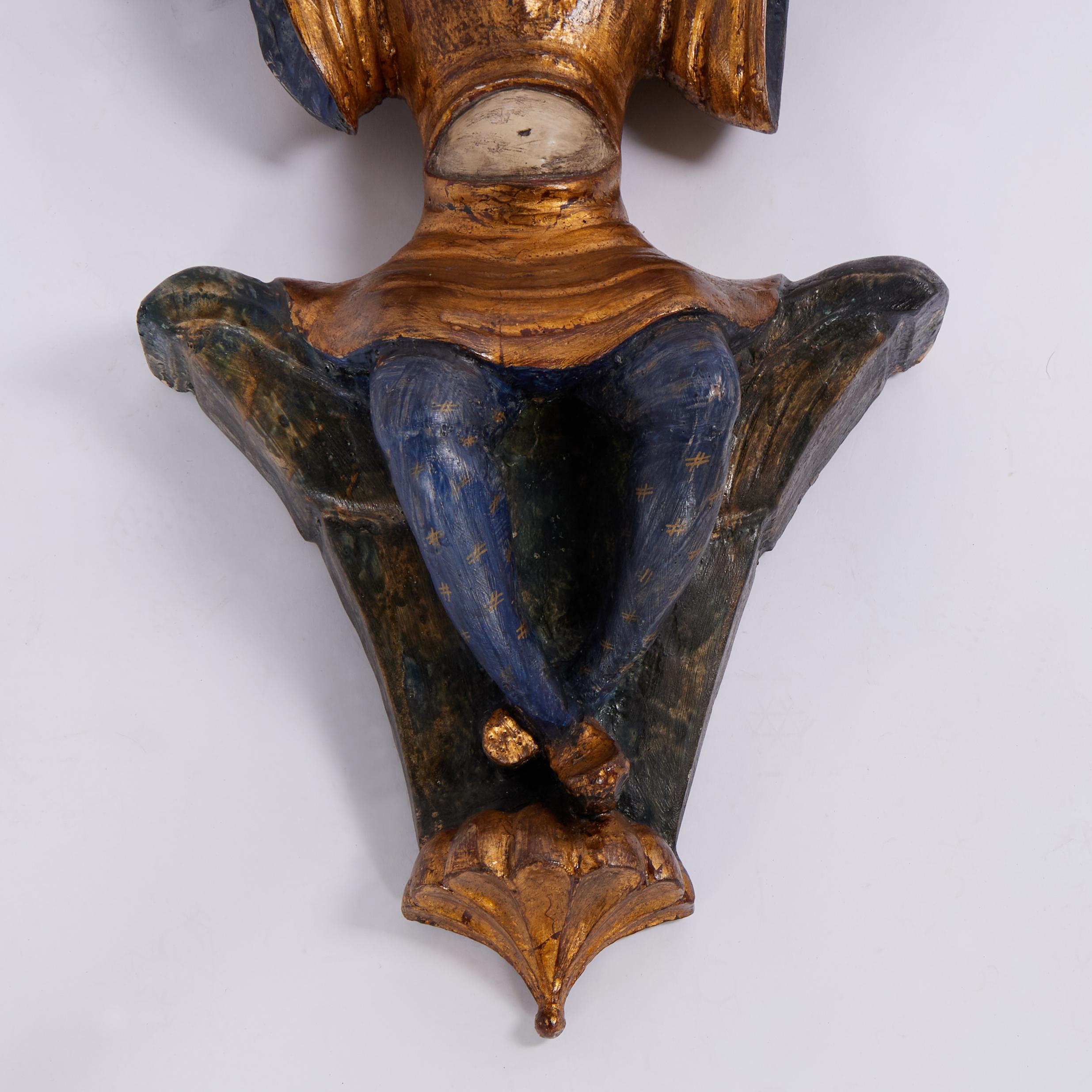 Hand-Carved Pair of Antique Italian Figural Chinoiserie Wall Brackets or Shelves For Sale