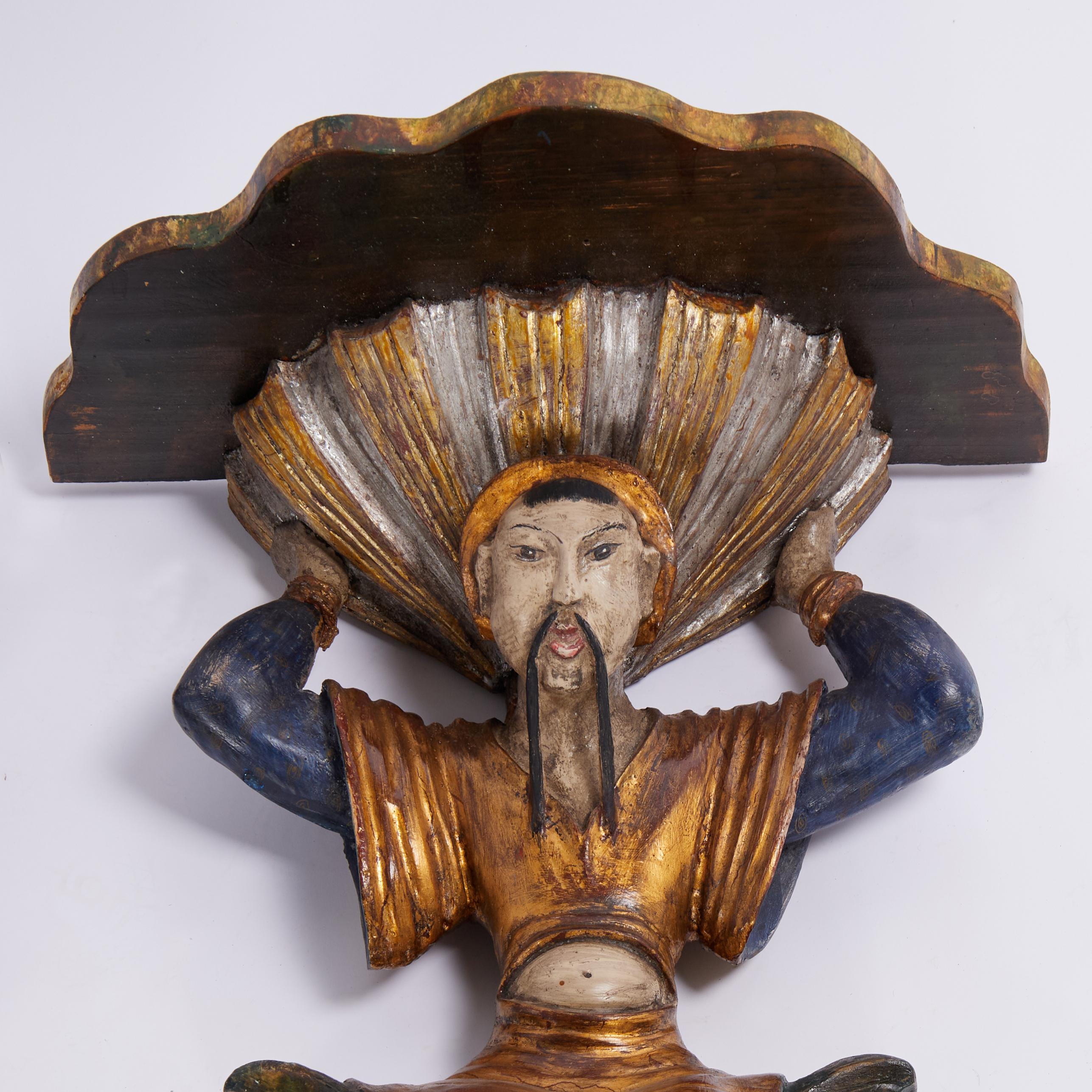 Pair of Antique Italian Figural Chinoiserie Wall Brackets or Shelves In Good Condition For Sale In Palm Beach, FL