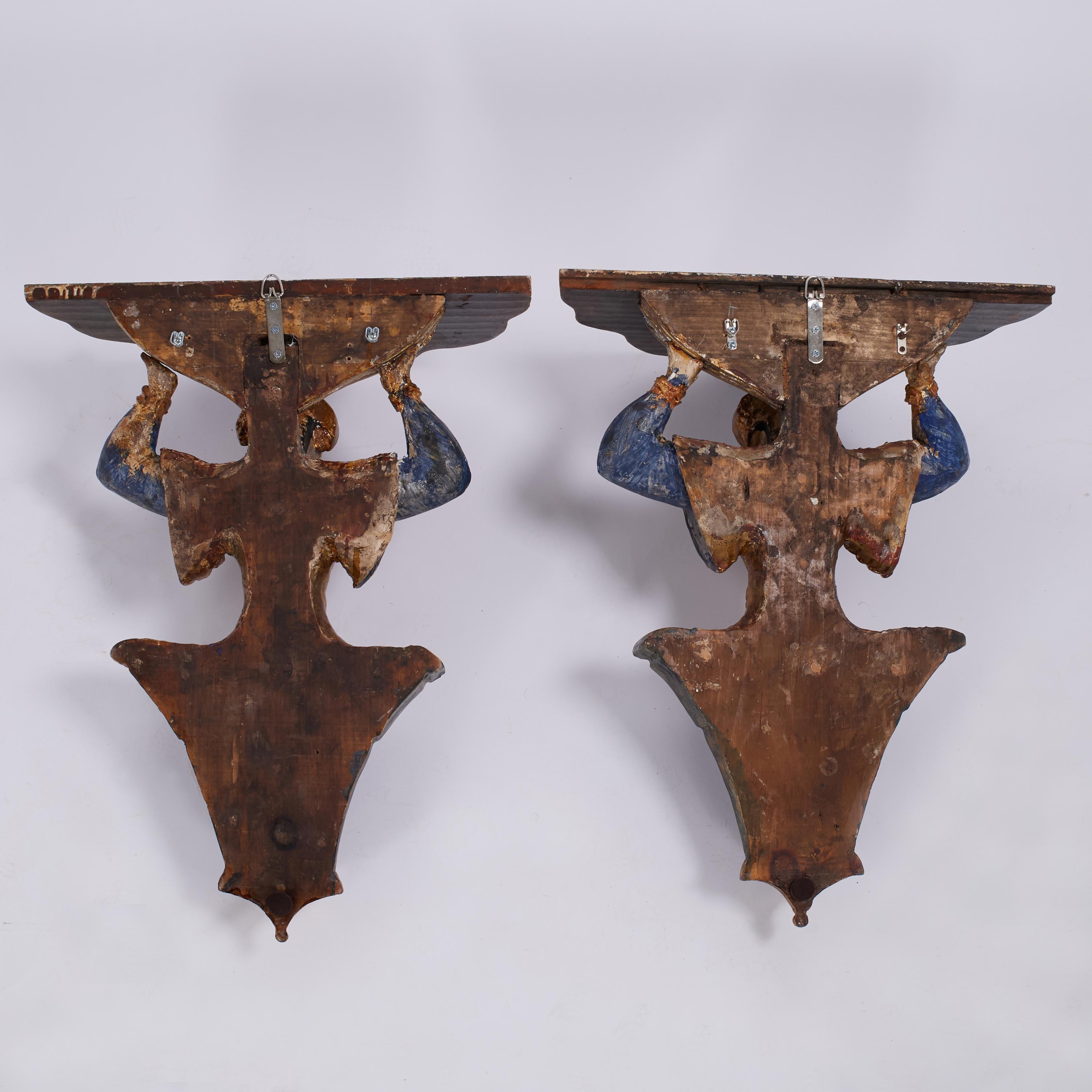 Pair of Antique Italian Figural Chinoiserie Wall Brackets or Shelves For Sale 2