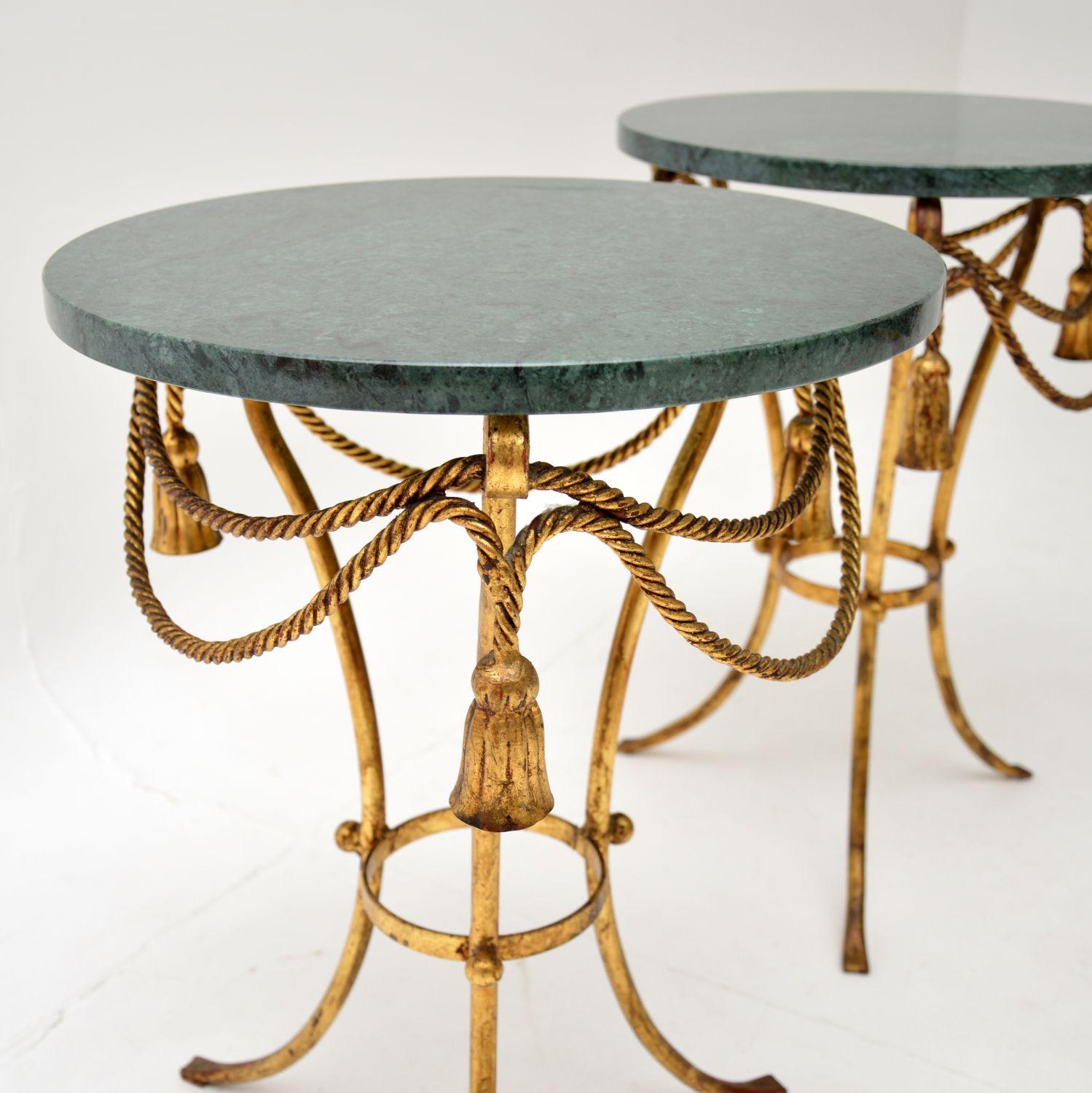 Mid-20th Century Pair of Antique Italian Gilt Metal and Marble Side Tables For Sale