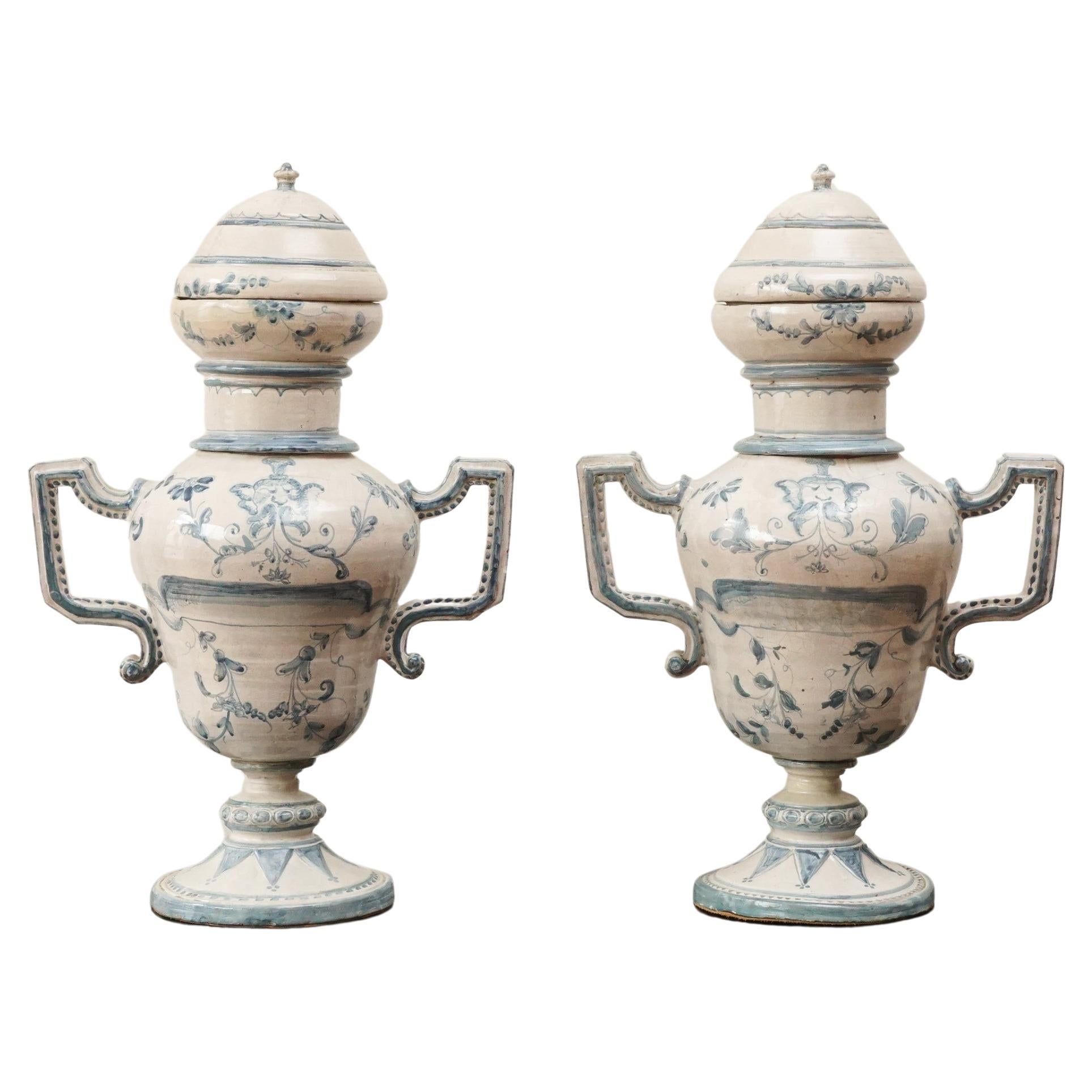 Pair of Antique Italian Glazed Pottery Jars