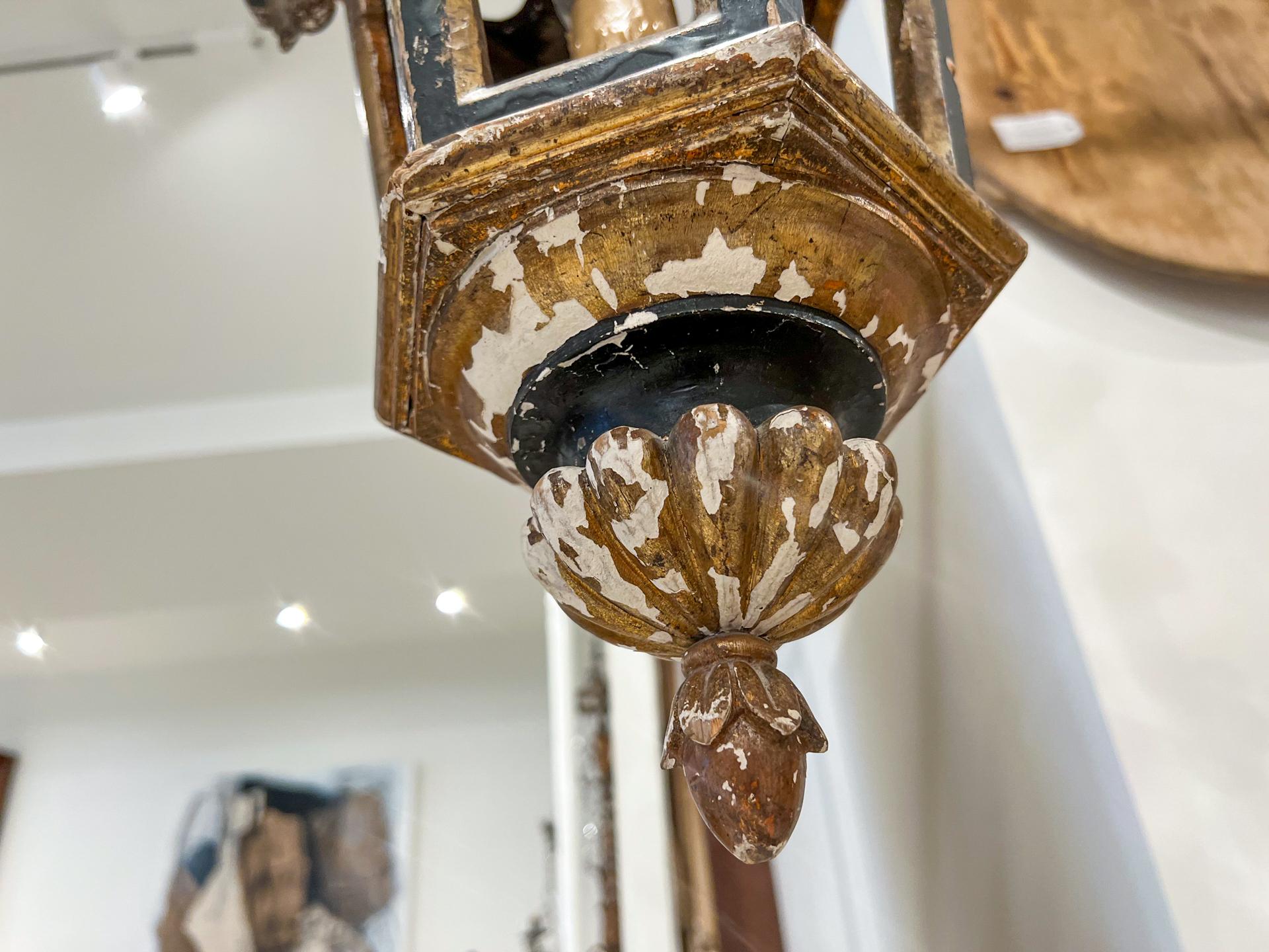 Pair of Antique Italian Gold Leaf and Black Lanterns 7