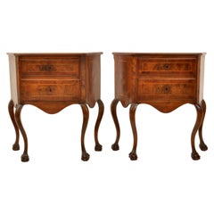 Pair of Antique Italian Inlaid Walnut Baroque Commodes Chests Stands Tables 1750