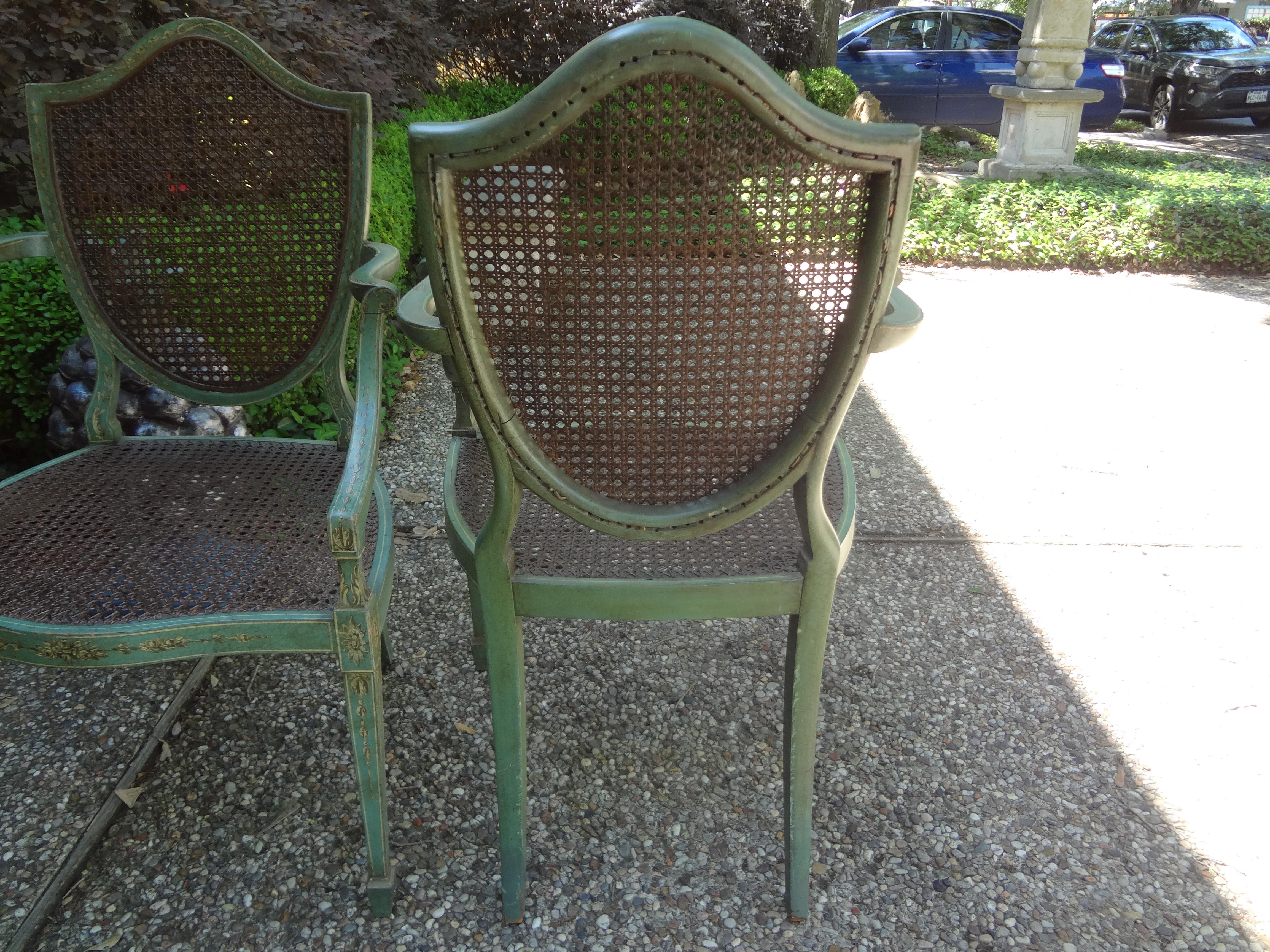 Pair of Antique Italian Louis XVI Style Painted Shield Back Chairs 7