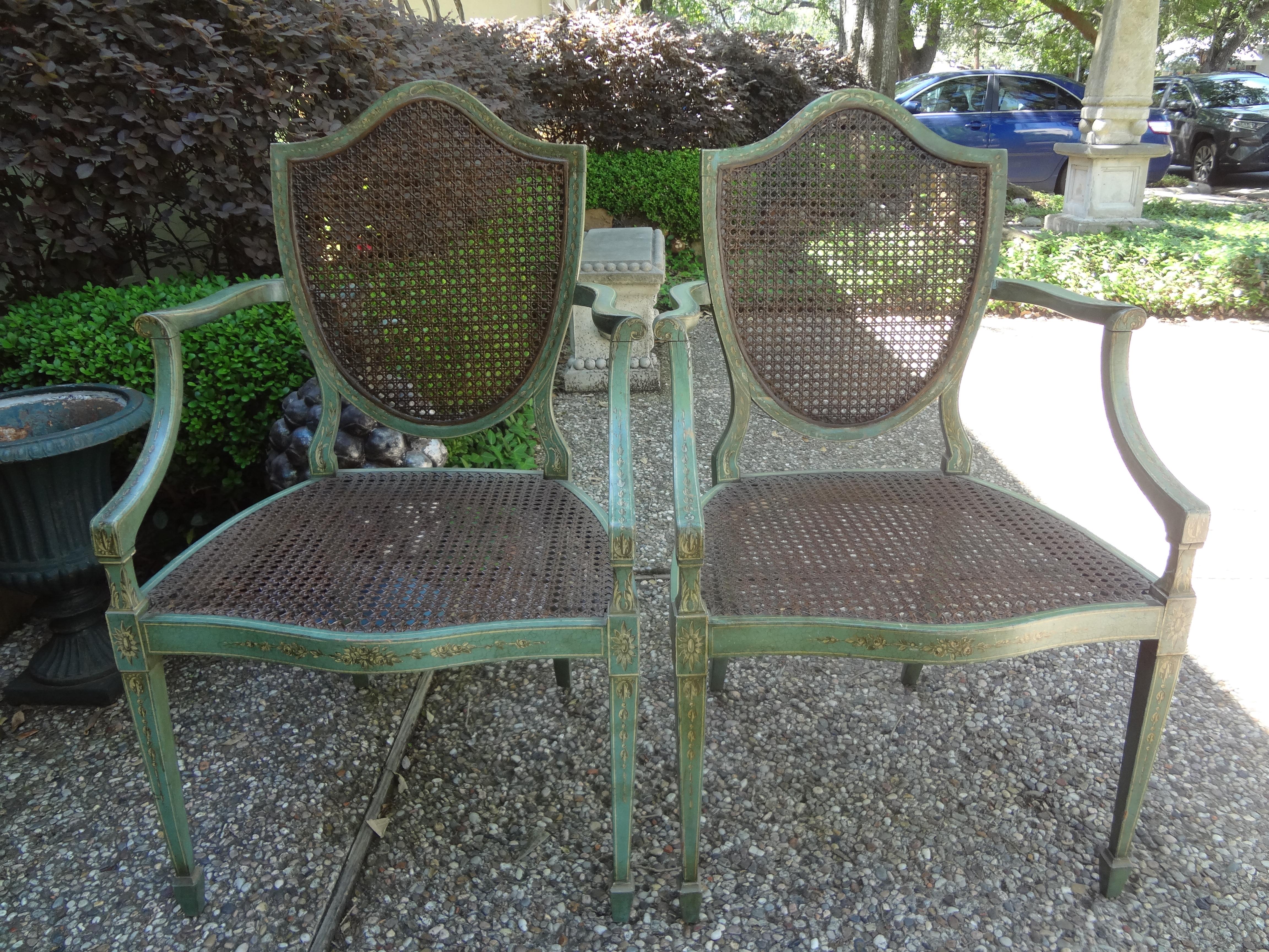 Pair of Antique Italian Louis XVI Style Painted Shield Back Chairs 11