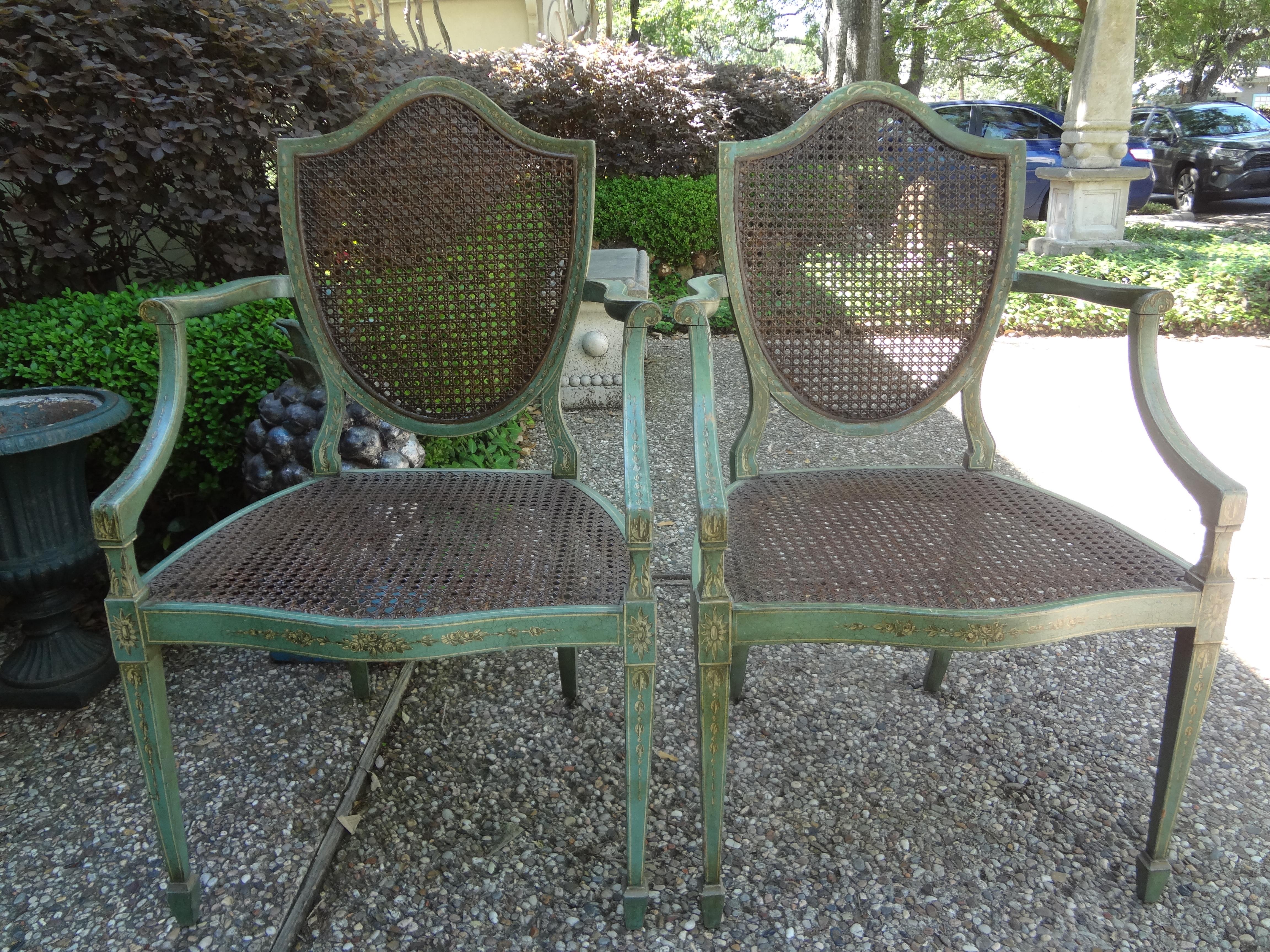 Pair of Antique Italian Louis XVI Style Painted Shield Back Chairs 14