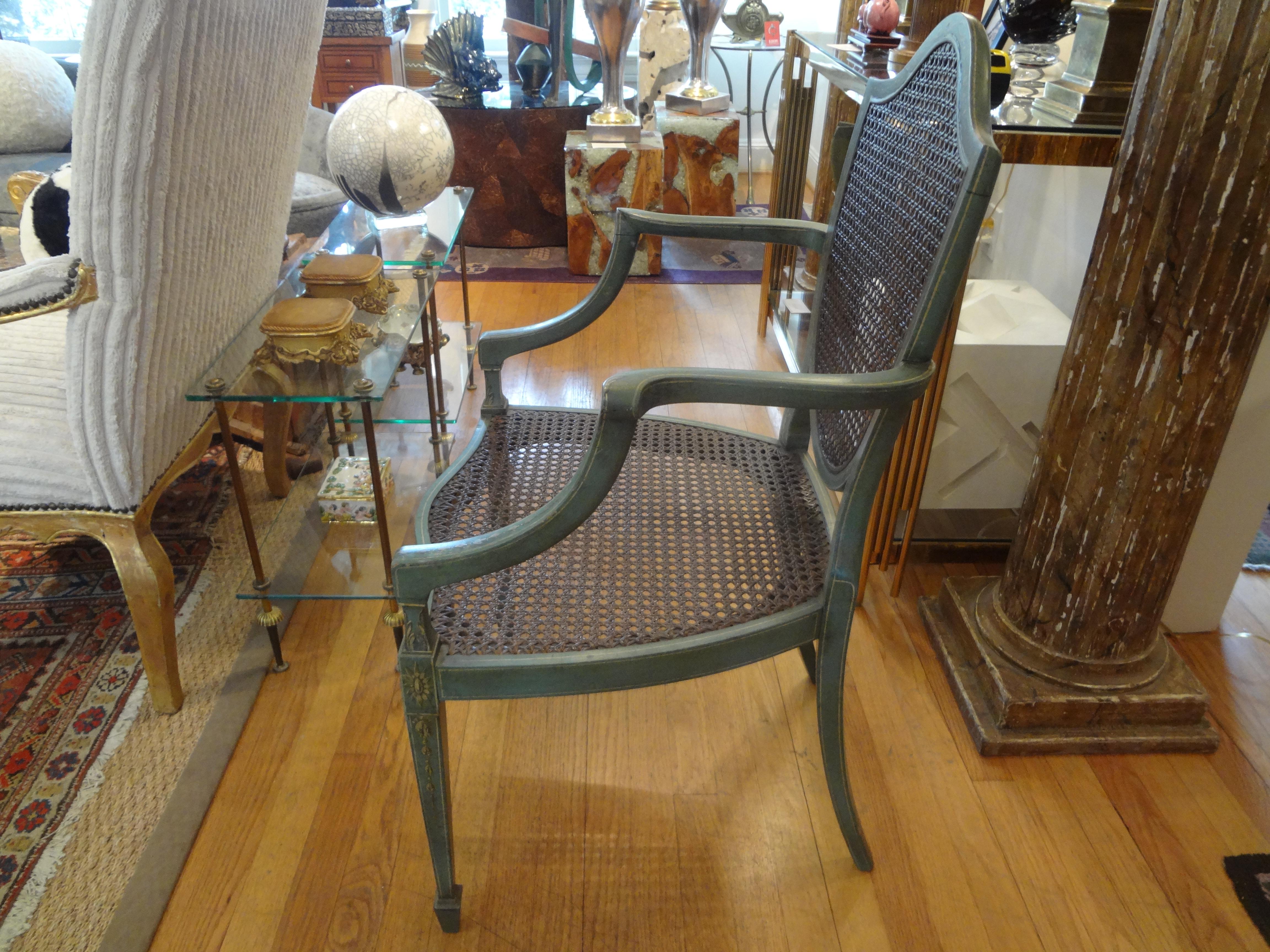 Early 20th Century Pair of Antique Italian Louis XVI Style Painted Shield Back Chairs