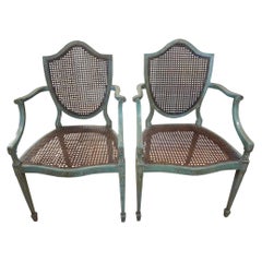 Pair of Antique Italian Louis XVI Style Painted Shield Back Chairs