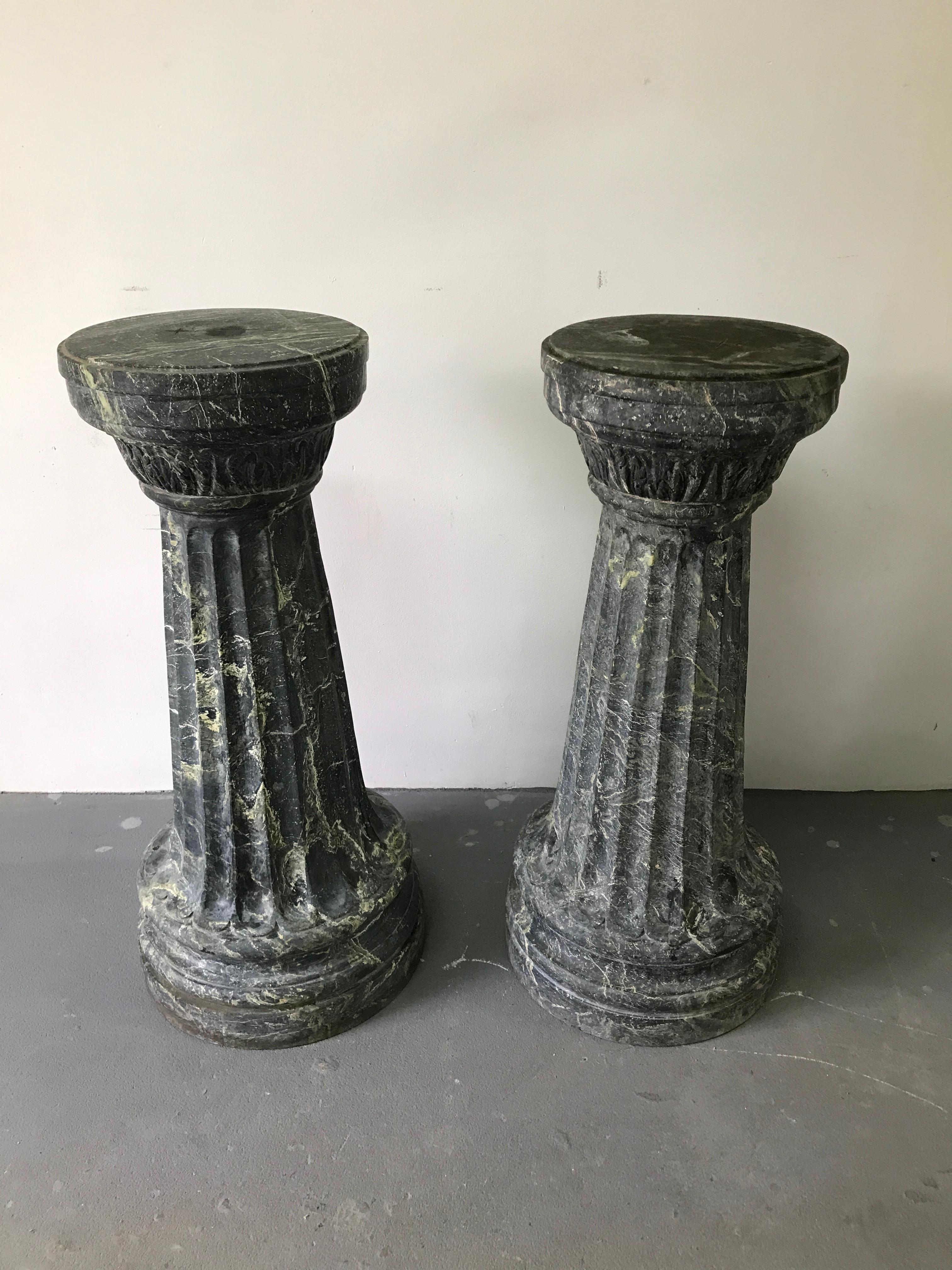 Carved Pair of Antique Italian Marble Columns, Late 19th Century For Sale