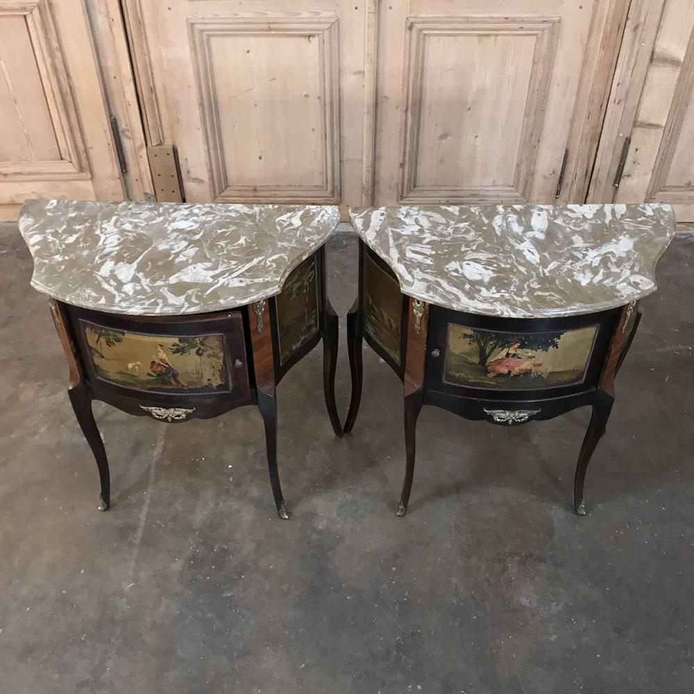 Pair of Antique Italian Marble-Top Painted Cabinets, Nightstands 3