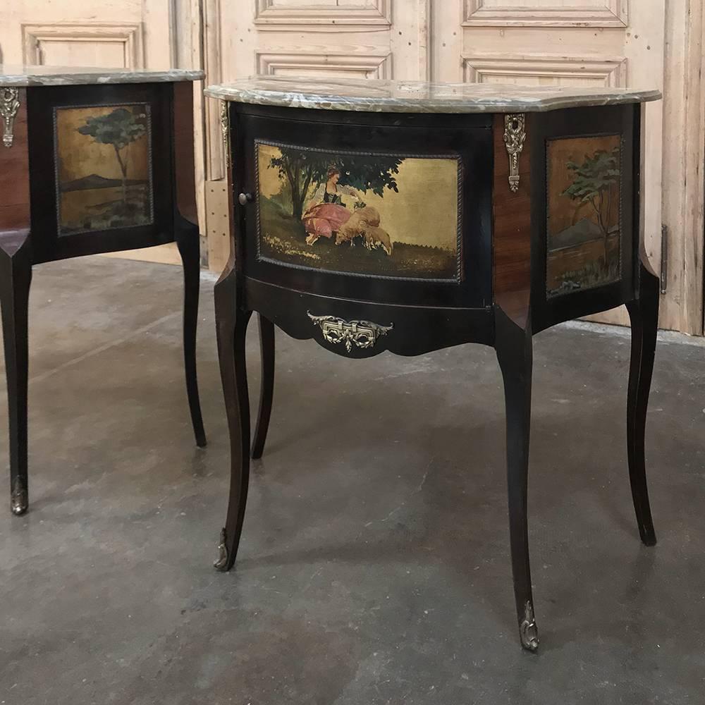 Pair of Antique Italian Marble-Top Painted Cabinets, Nightstands In Good Condition In Dallas, TX