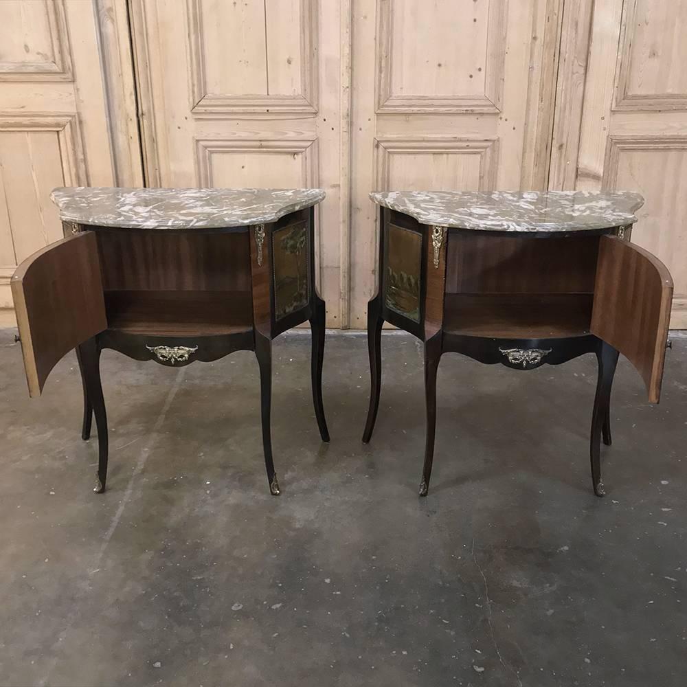 Pair of Antique Italian Marble-Top Painted Cabinets, Nightstands 2