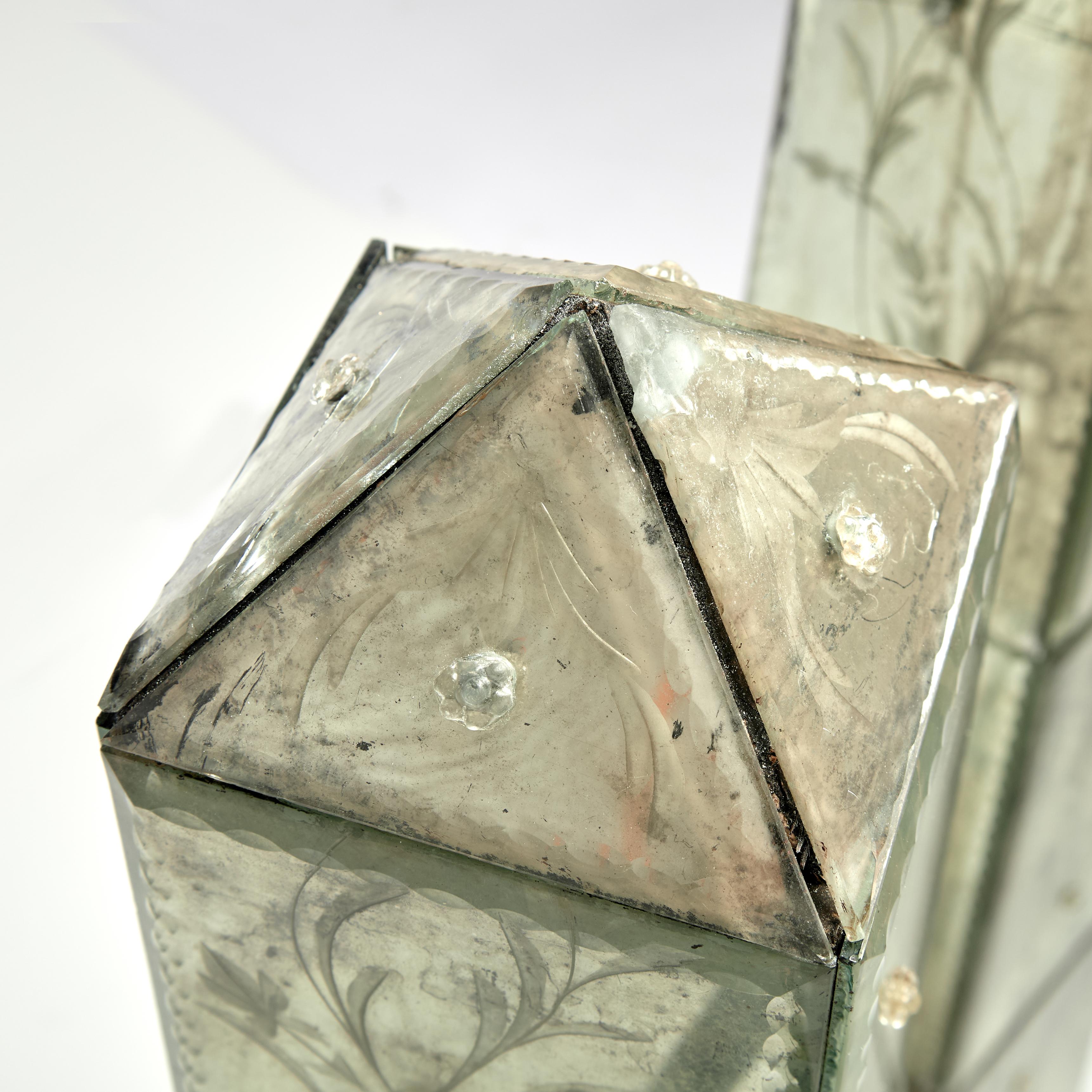 Pair of Antique Italian Mirrored Obelisks For Sale 4
