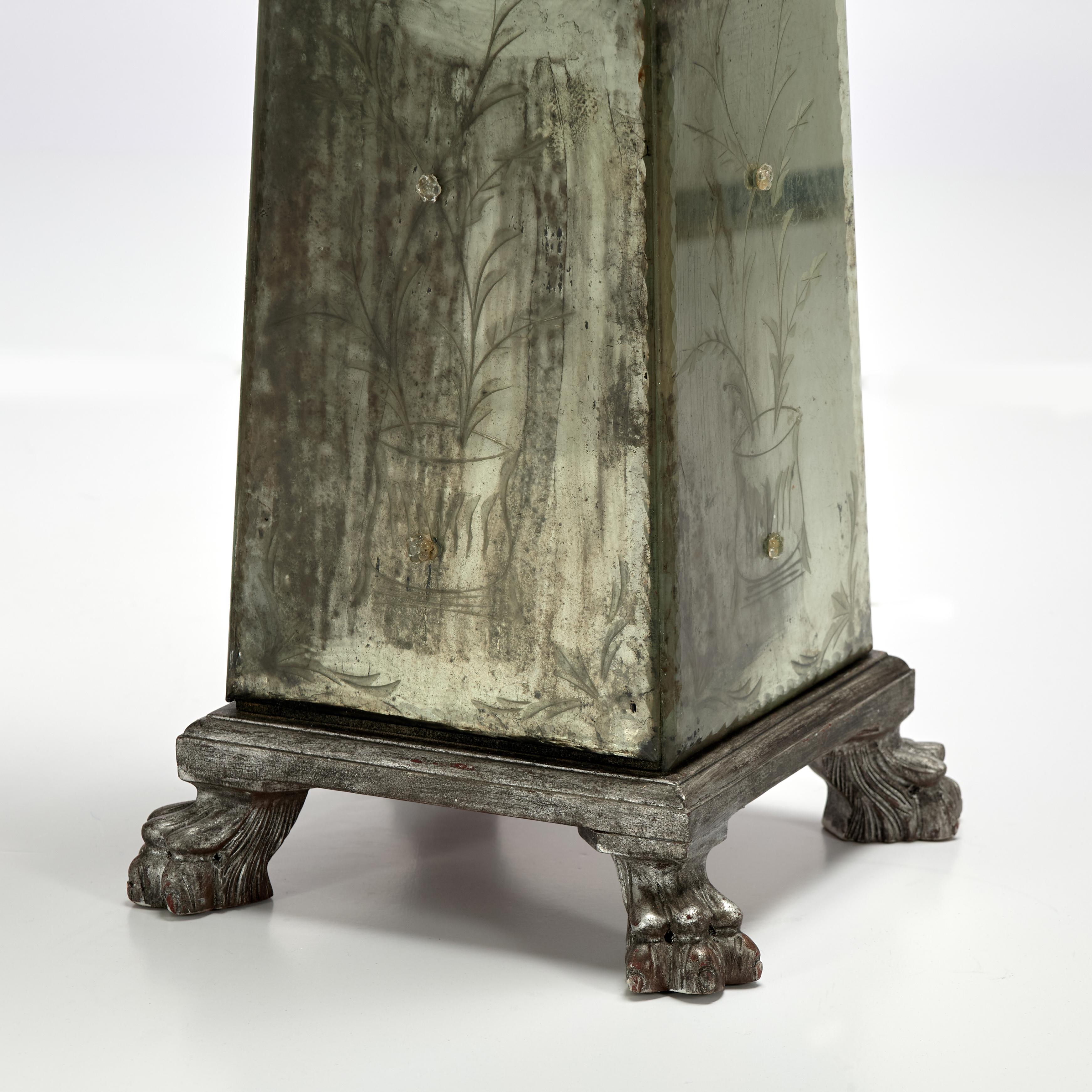 Pair of Antique Italian Mirrored Obelisks For Sale 1