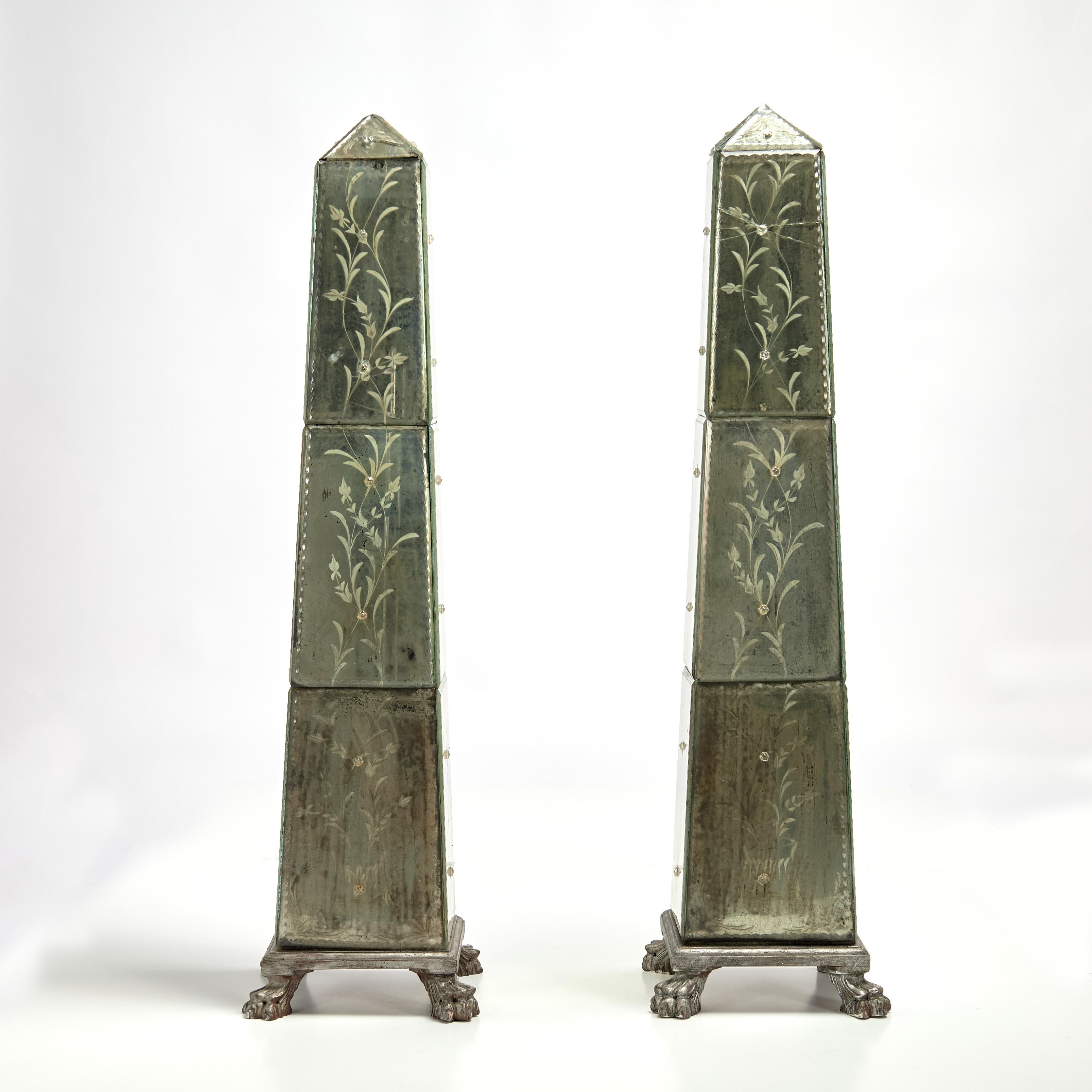 Pair of Antique Italian Mirrored Obelisks For Sale 2