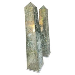 Pair of Antique Italian Mirrored Obelisks